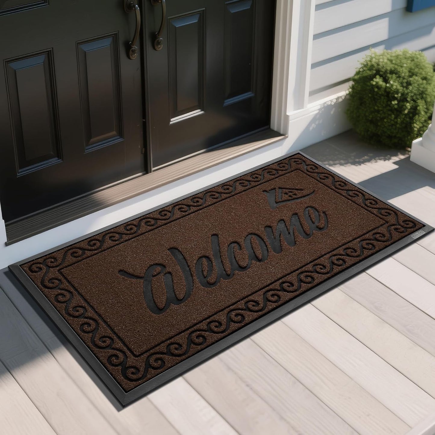 Yimobra Welcome Mat, Heavy Duty Sturdy Door Mats for Home Entrance Outdoor Indoor, Front Doormat for Outside Patio Floor Entry Porch Garage Office, Waterproof, Low Profile, 47 x 24, Coffee