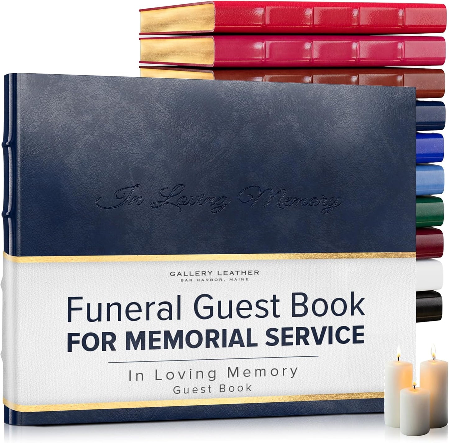 Gallery Leather Funeral Guest Book for Memorial Service and in Loving Memory with 192 Lined Pages - Hardcover, Bound Leather Guest Sign in Book - 7 x 9 - Acadia Navy