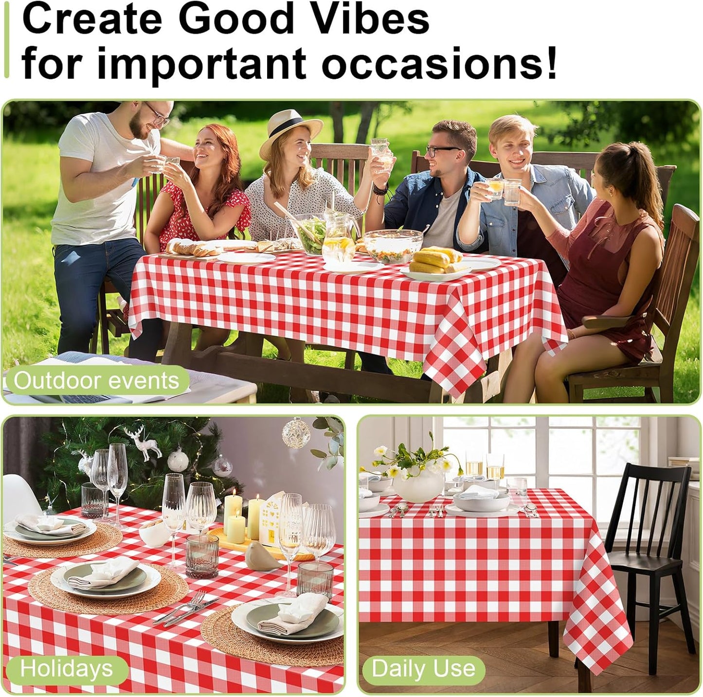 QIKSION Red Gingham Tablecloth Disposable 12 Pack, 54 x 108 Inch Red and White Checkered Table Cloth for Rectangle Tables, Plastic Table Cover