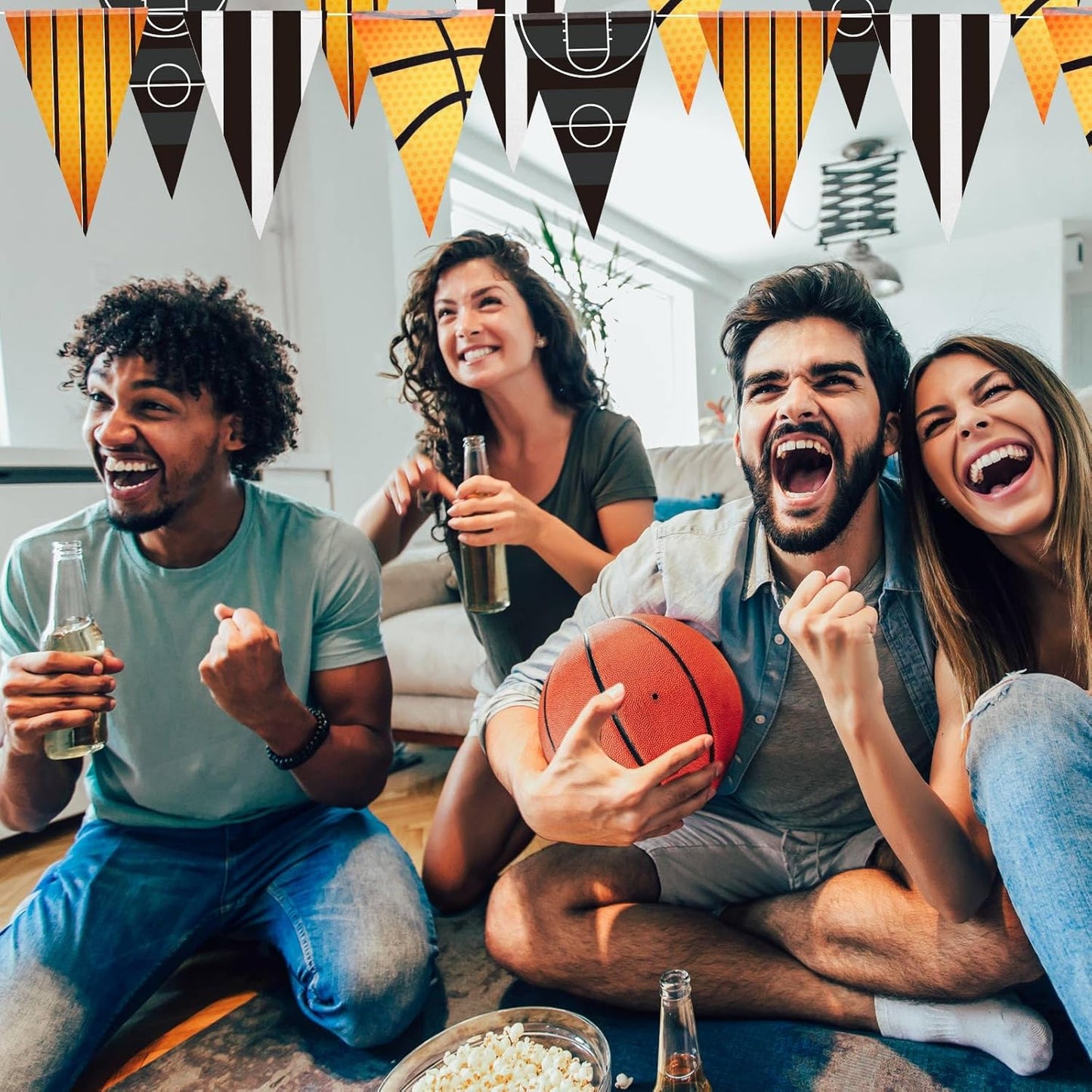 VitalCozy 4 Pcs 131 ft Basketball Pennant Banners Party Decorations American Basketball Theme Triangle Flags Garland Bunting for Birthday Camp BBQ Party Supplies Home Outdoor Hanging Decor