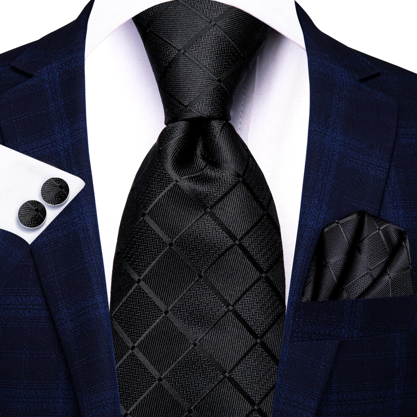Hi-Tie Men 63inches Tie Set Extra Long Necktie Paisley Tie Pocket Suqare Cufflinks Big and Tall Men Tie