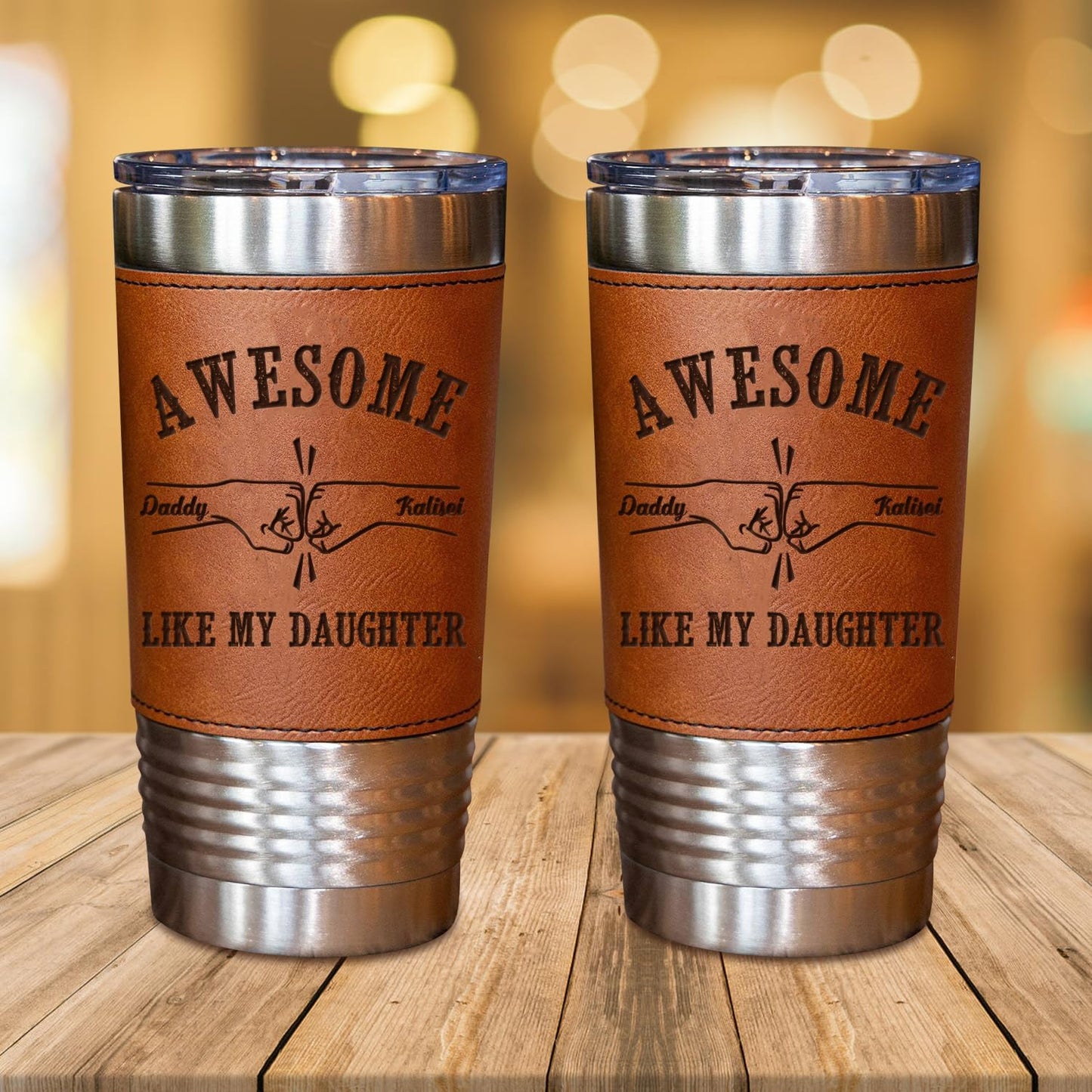 A Awesome Like My Daughter Tumbler Mug, Personalized Engraved Fathers Day Dad Leather Tumbler 20oz, Custom Name Daddy and Daughter Tumblers Mug Gifts for Dad Birthday Fathers Day (style02)