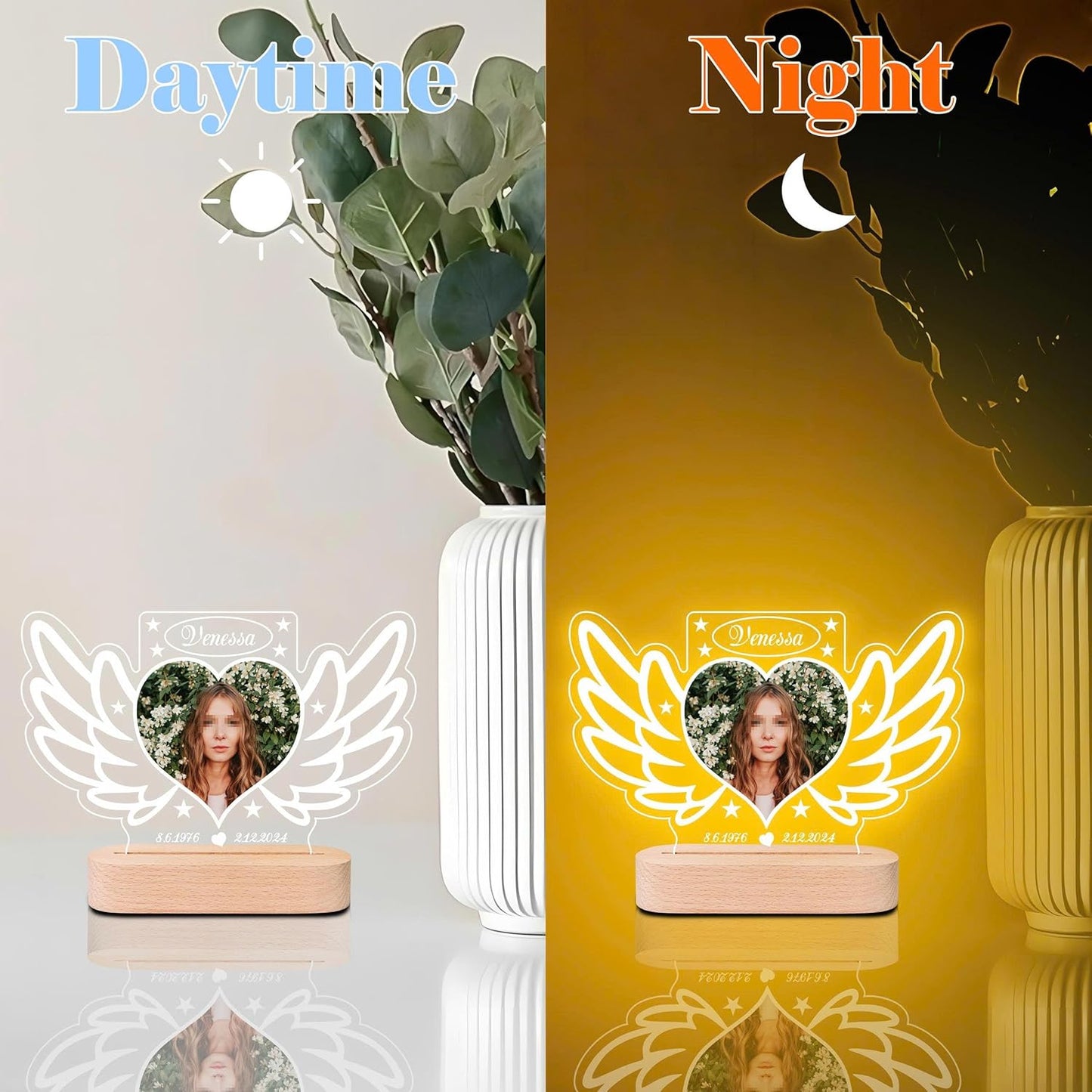 Personalized Memorial Picture Frame Night Light Lamp, Sympathy Gift for Loss of Loved One, in Memory of Dad, Mom, Husband, Sister, Friend, Funeral Mourning Ideas