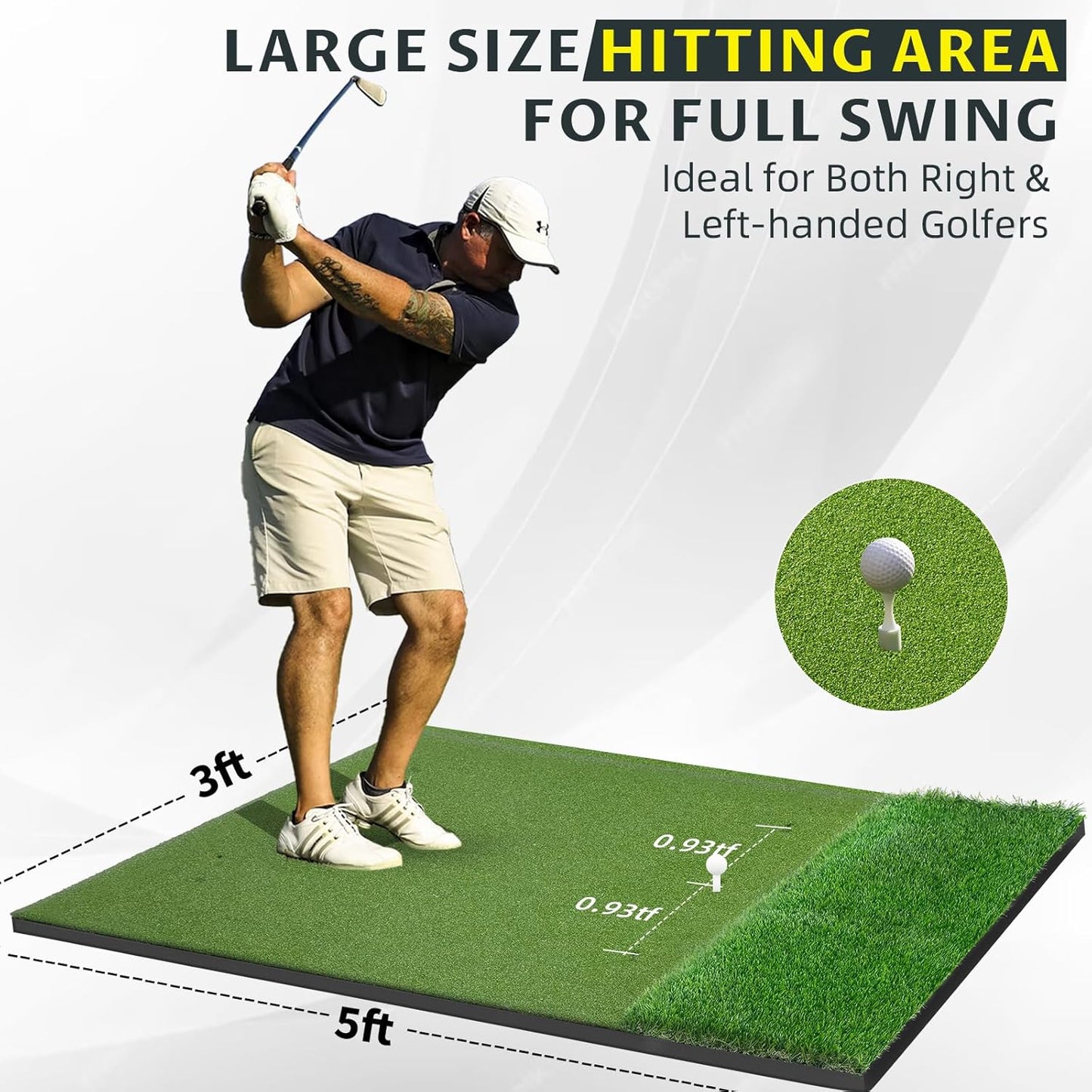 Bltend Dual Turf Golf Mat 31mm: 5x5ft/5x4ft Heavy-Duty Golf Hitting Mats Practice Outdoor/Indoor, Elite Dense Artificial Turf Matt Training Aid for Garage/Simulators/Driving Range/Backyard