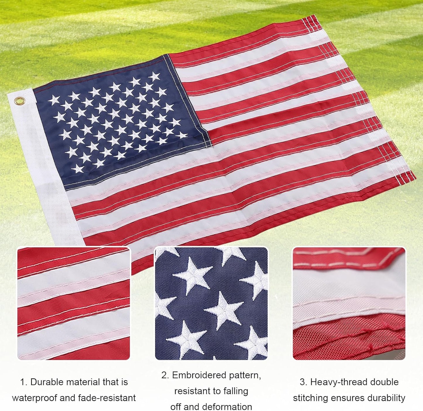 Golf Cart Flags 2Pcs, 12" x 18" American Flags for Golf Cart, USA Golf Flags with Elastic Strap Bracket, Golf Cart Accessories Boat Flag for Bike, Car