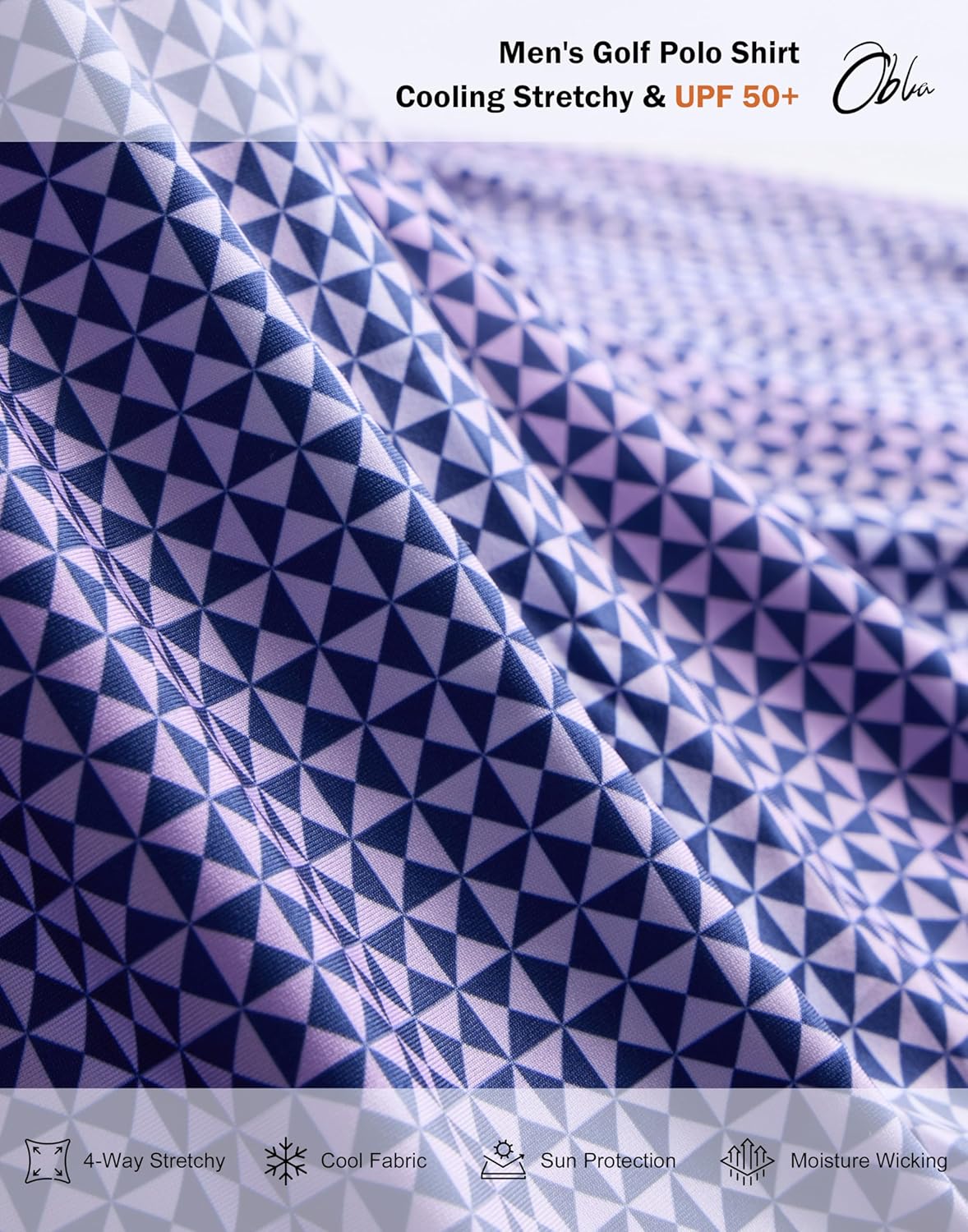 Obla Mens Golf Polo Shirts Short Sleeve Dry Fit Performance Moisture Wicking Casual Print Collared Golf Shirts for Men