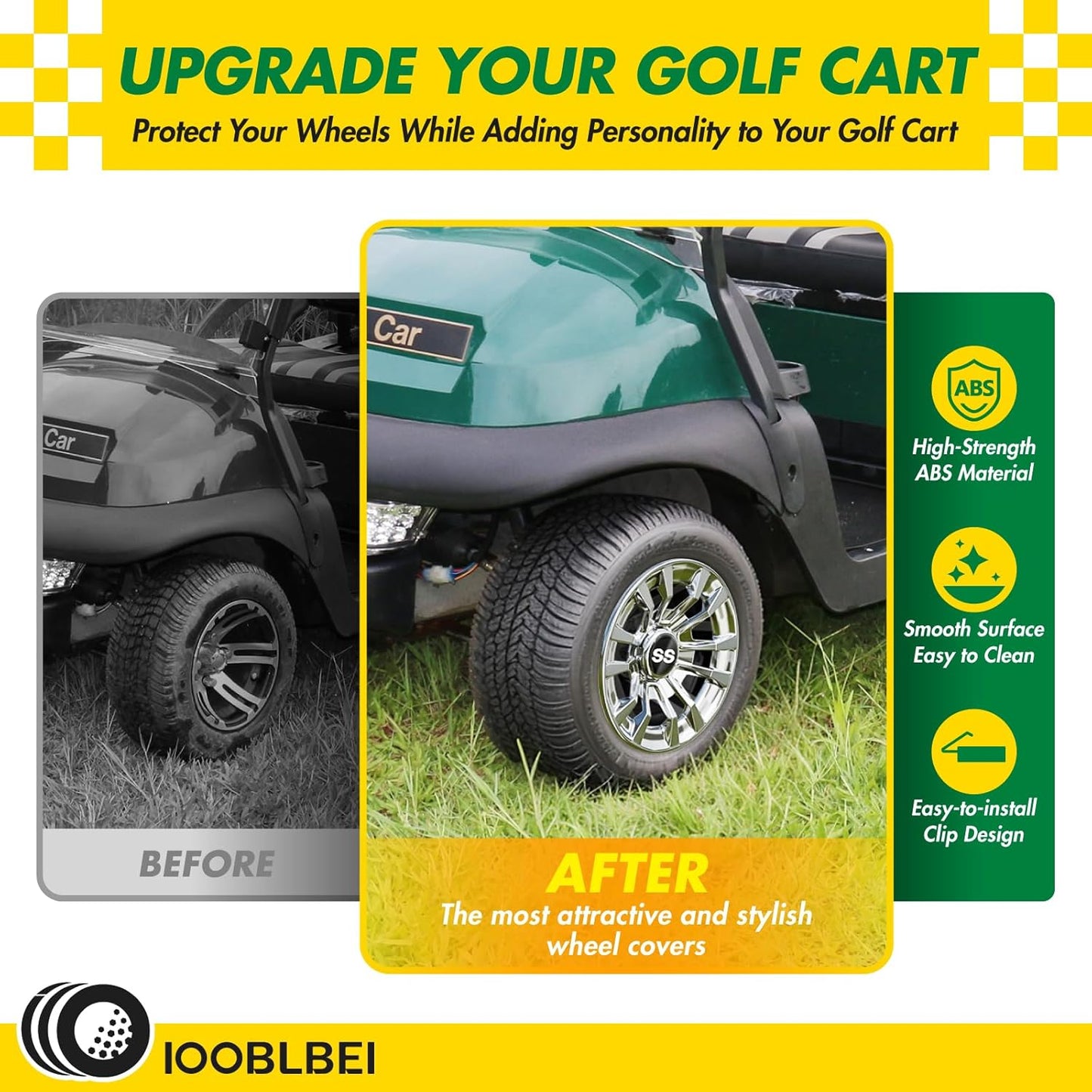 (4-Pack) Premium 8" Golf Cart Hub Caps, Hubcaps & Wheel Rim Covers, 6-Spoke Design for Club Car, EZGO, Yamaha (Excludes RXV Models) - 8 Inch Set, Abs,Steel, Acrylonitrile Butadiene Styrene