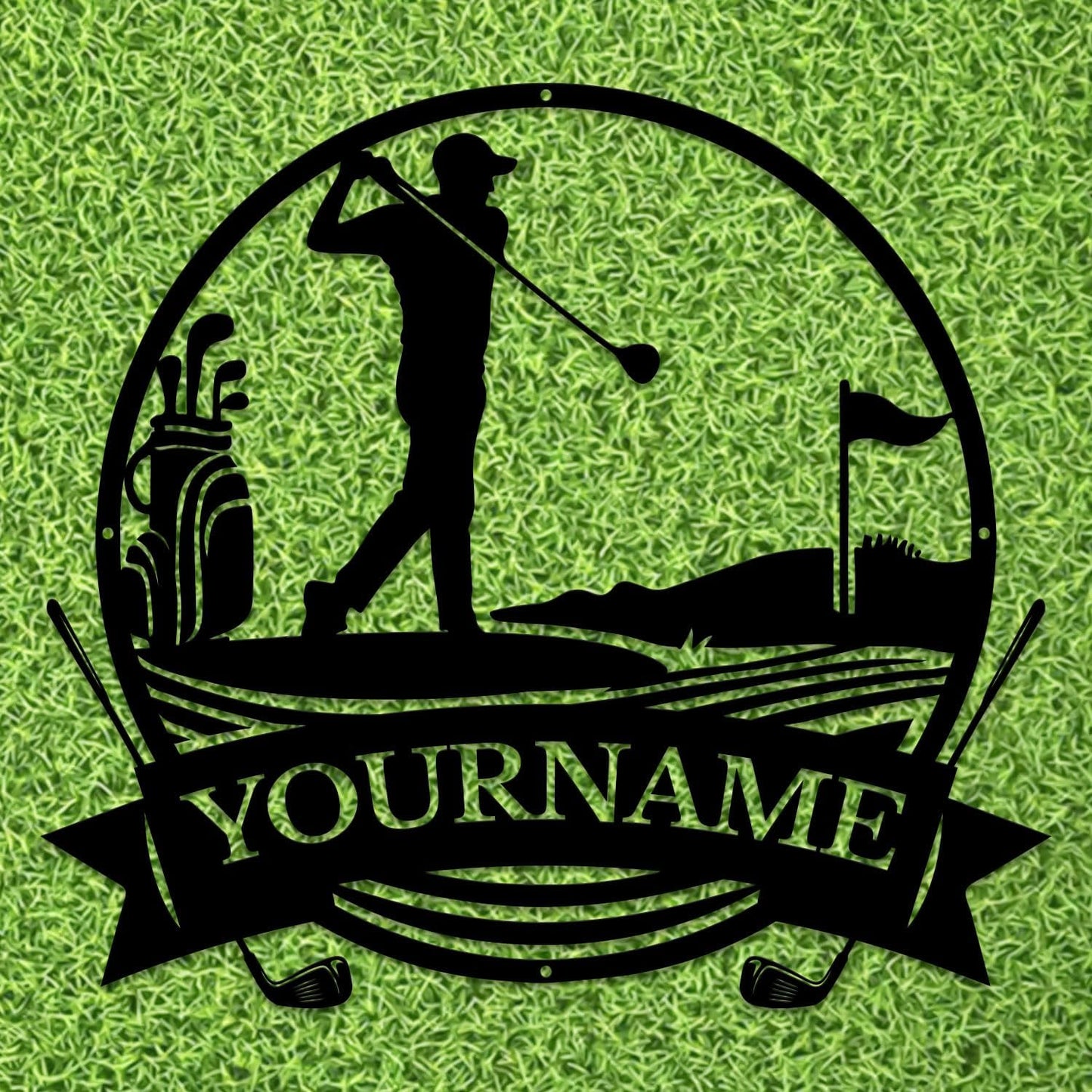 Golf Art Metal Signs,Custom Golf Metal Name Signs,Personalized Golf Signs,Black Golf Metal Wall Art Signs,Golfball Home Outdoor Metal Signs (Style E)