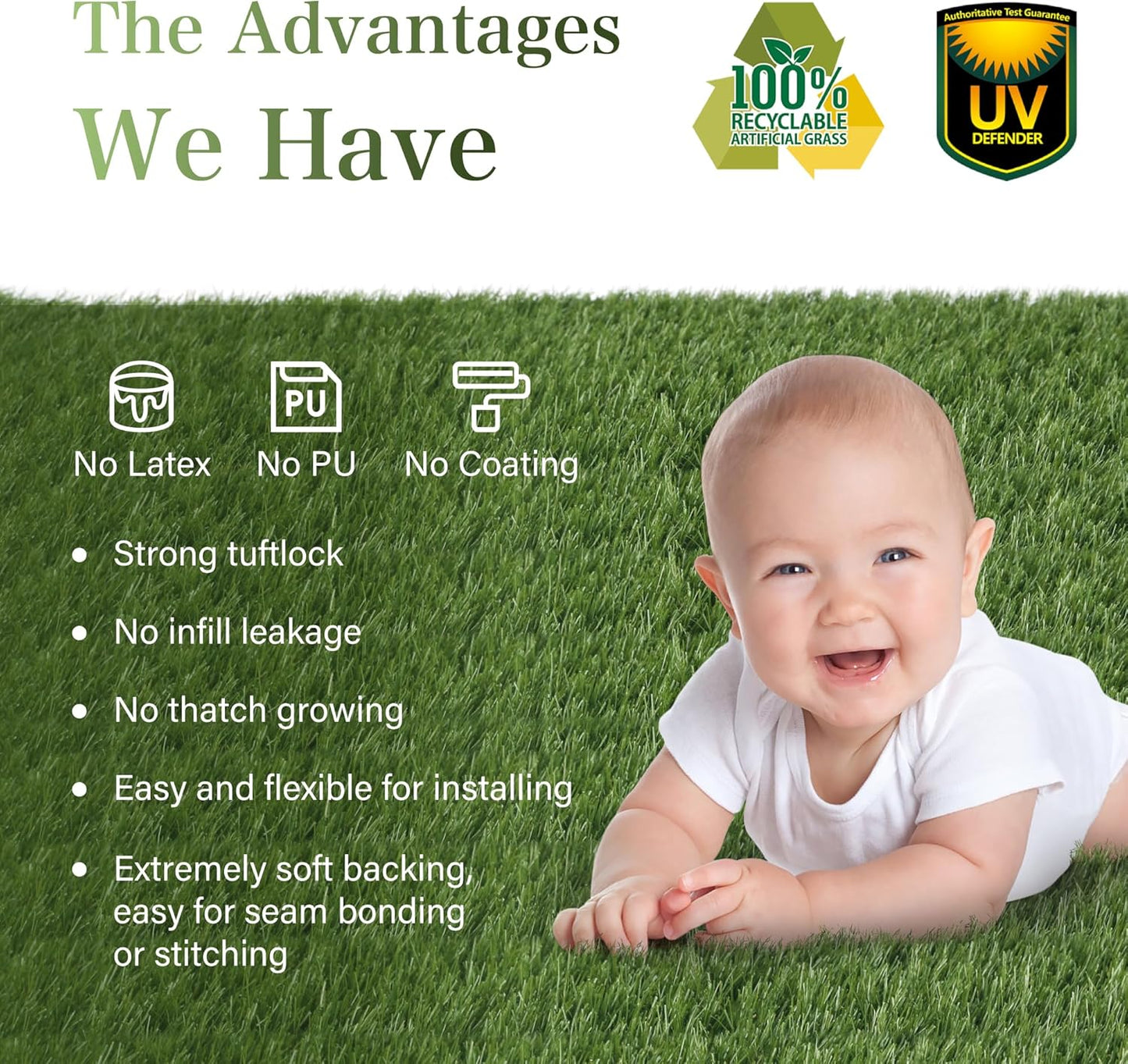 Artificial Grass Turf Rug 3.3 x 6 FT - Realistic Fake Grass Outdoor Carpet with Drainage, 1.2” High Synthetic Lawn Mat for Patio, Balcony, Garden, Pet-Friendly Indoor/Outdoor Use