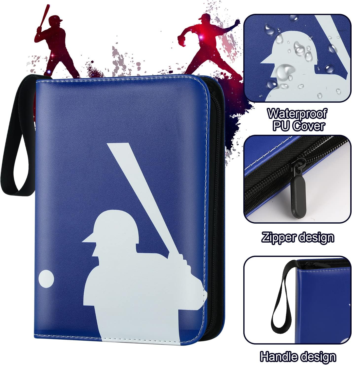 Baseball Card Binder 900 Pockets, Toploader Trading Card Holder with Removable Sleeves, Water-Resistant Blue Collector Album for Baseball Cards 2024-2025