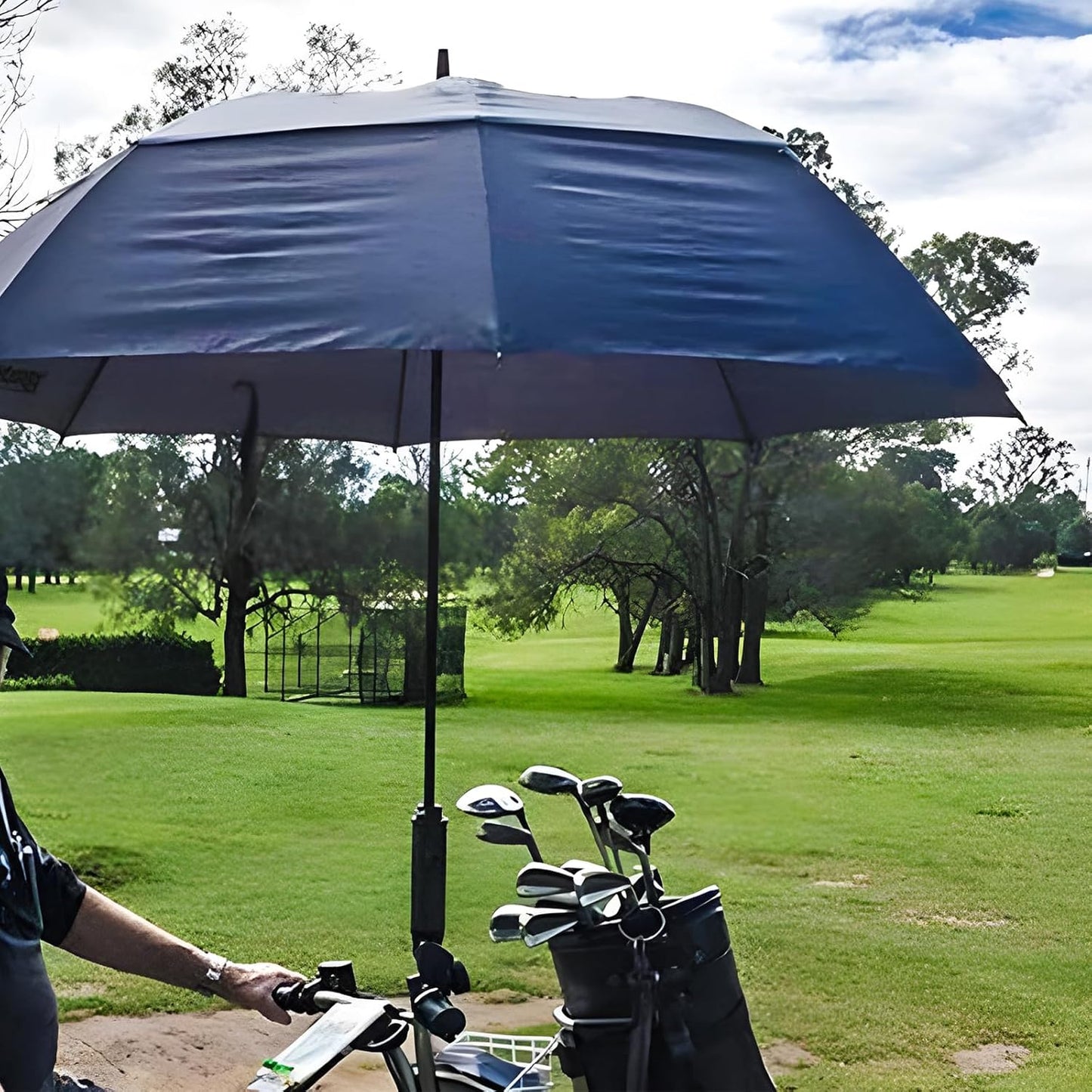 Golf Cart Umbrella Holder Mount, Adjustable Umbrella Holder for Golf Push Cart, Universal Golf Trolley Umbrella Holder Clamp Stand for Fishing Beach Chair Stroller Wheelchair