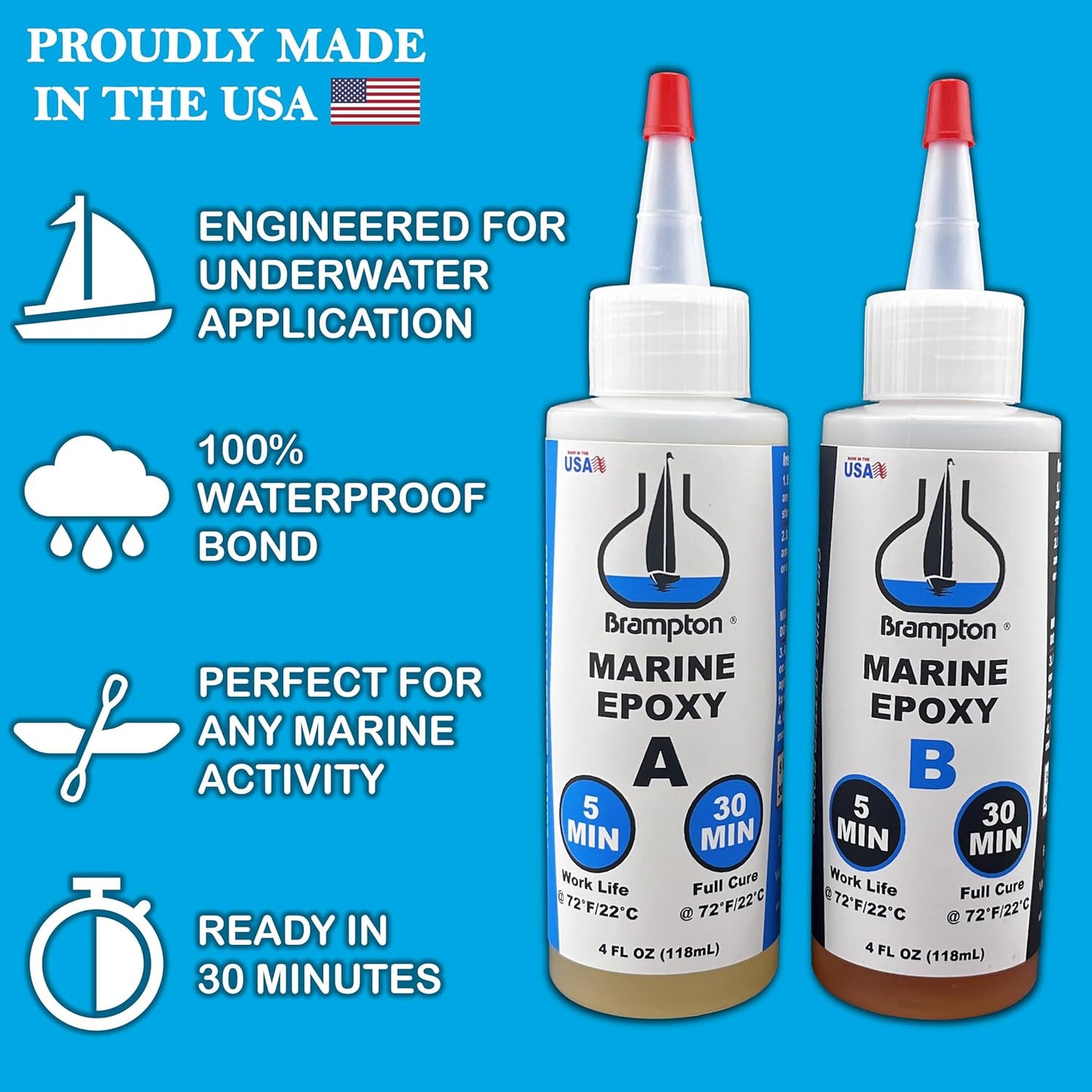 Brampton Marine Epoxy Strong Bonding for Boat Repair - Bonds in 30 Minutes, Water Resistant (8 oz Kit)