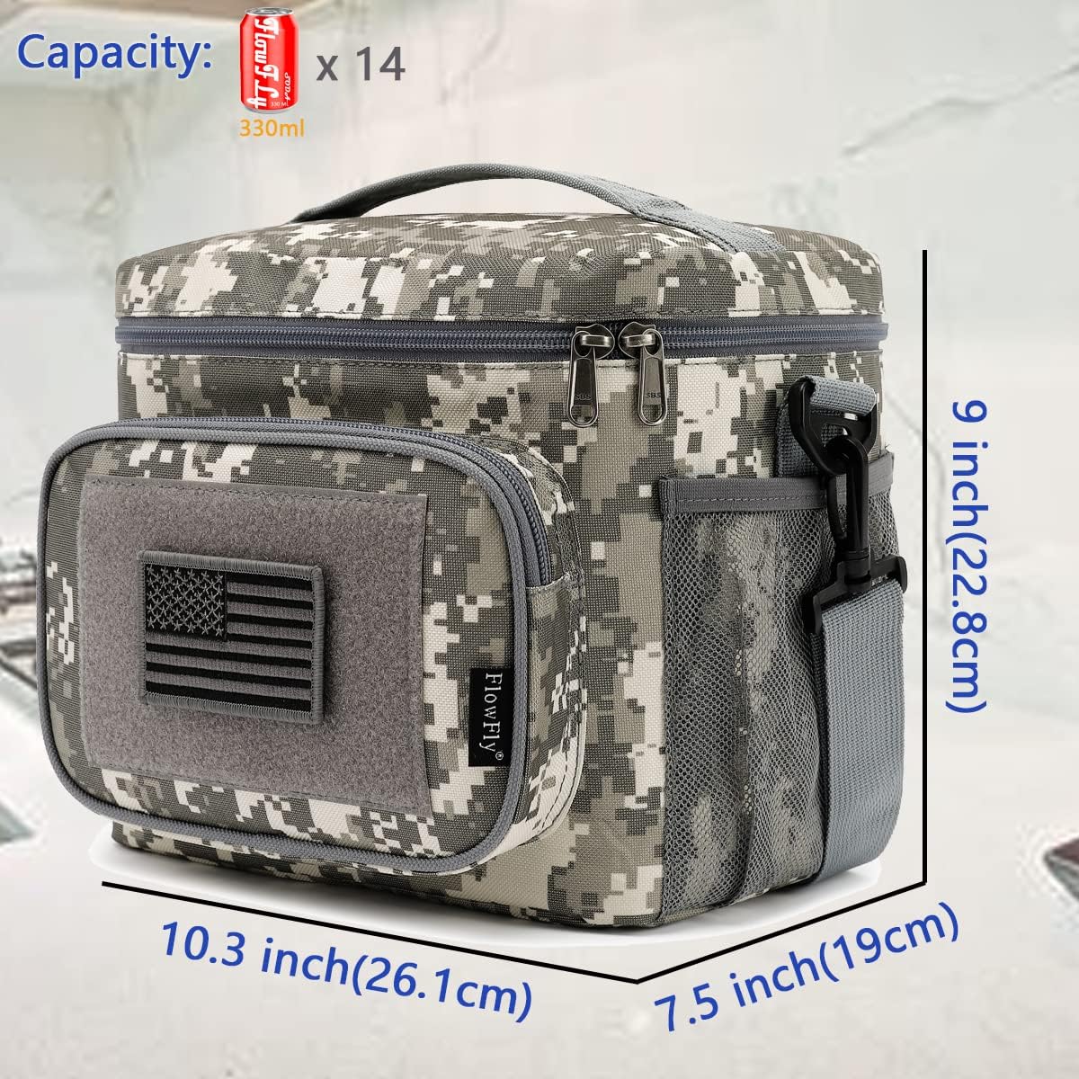 FlowFly Tactical Lunch Bag Large Insulated Lunch Box Cooler Tote for Men, Women with MOLLE/PALS Webbing (Digital#Camo, Medium)