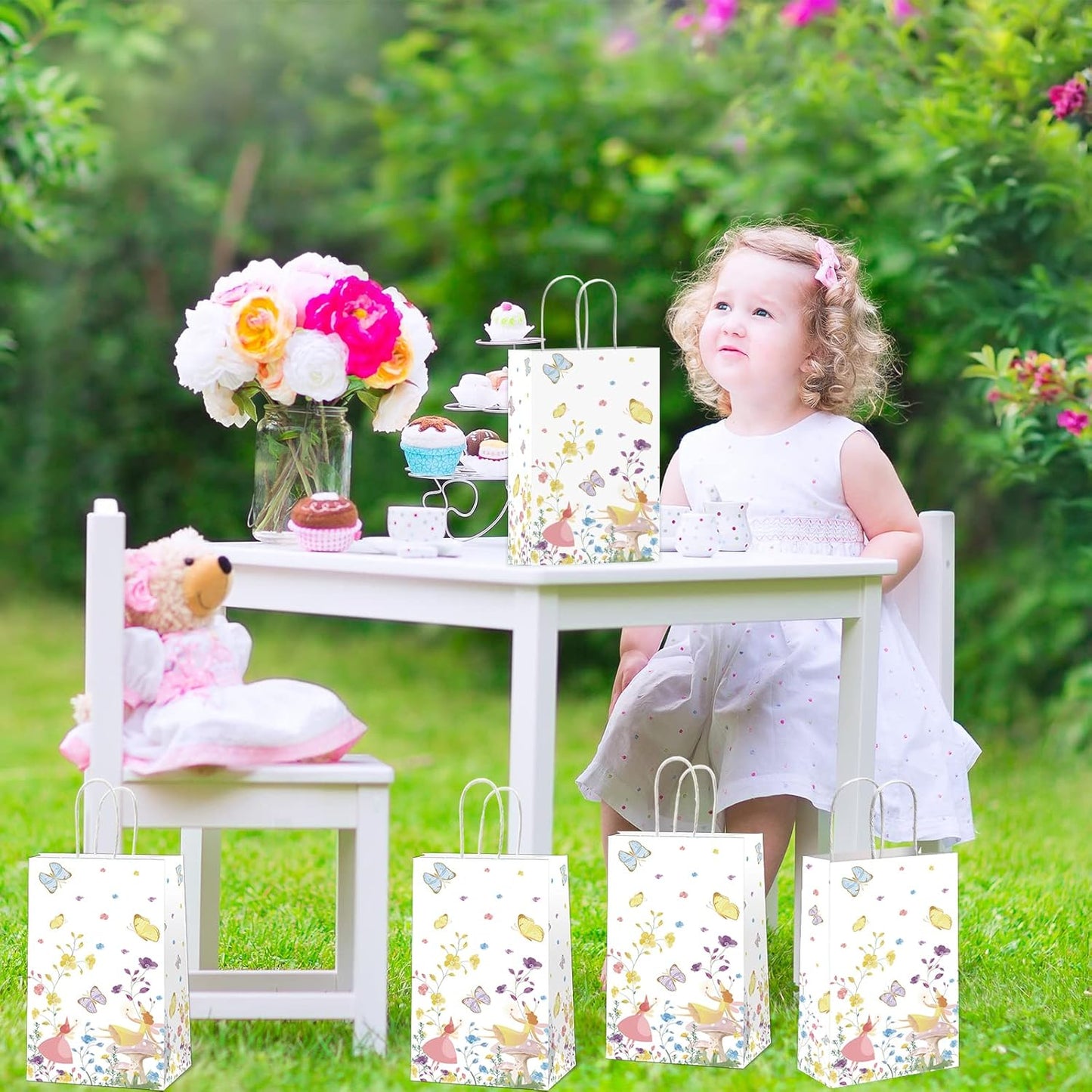gisgfim 12pcs Truly Fairy Paper Treat Bags with Handles Talking Party Supplies Bags Tea Luncheon Garden Birthday Party Decoration Supplies