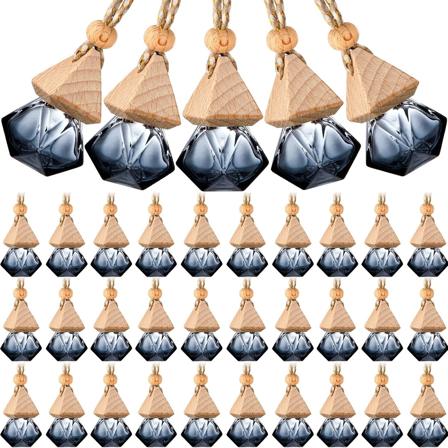 50 Pcs Hanging Car Air Freshener Black Car Diffuser Bottles Empty Glass Perfume Bottles Air Freshener Diffuser Pendant for Essential Oils Fragrance Aromatherapy Ornament (Rhombus)