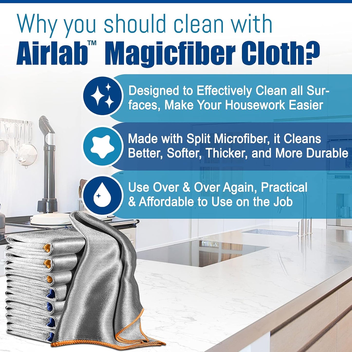 Airlab Streak Free Miracle Cleaning Cloth Easy Clean Pack of 8-12" x 16" Microfiber Dish Cloths Glass Polishing Lint Free for Kitchen Mirrors Wine Car