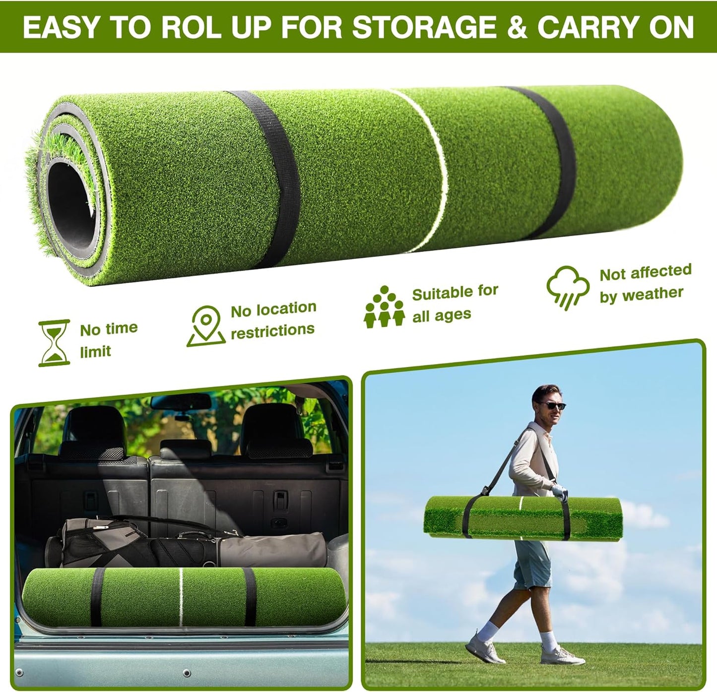 VIVITORY Golf Mat, 5x4ft Thickening Golf Hitting Mat, Outdoor & Indoor Golf Practice with 10 Golf Balls, 7 Golf Tees, Artificial Golf Turf Mat Practice Swing Mats for Backyard Garage Basement