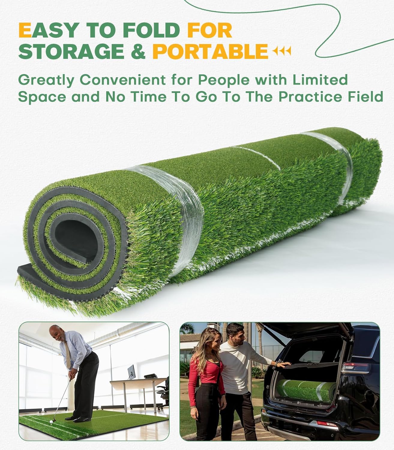 Premium Dual-Turf 5x4ft Golf Mat: Upgraded Golf Hitting Mat, Alignment & Angle of Approach Aid, Indoor/Outdoor Practice, Green