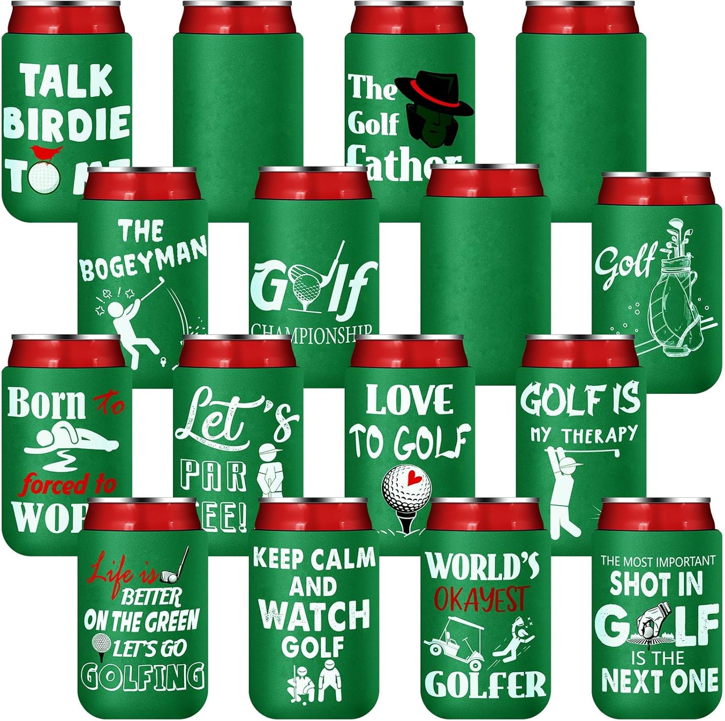 Domensi 32 Pcs Golf Gifts Funny Golf Party Themed Can Cooler Insulated Can Sleeve Bulk Golf Party Supplies for Golfer Game Outdoor Activities Decorations, 12 oz Can (Classic)