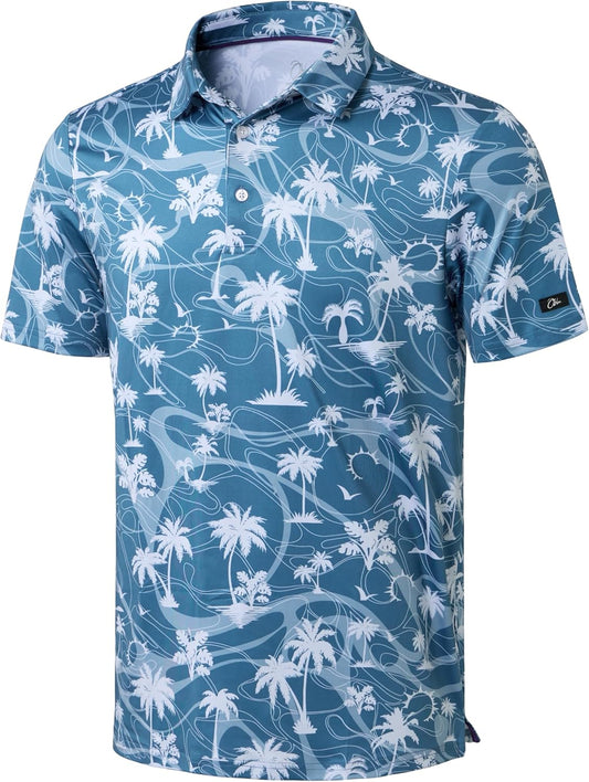 Obla Mens Golf Polo Shirts Short Sleeve Dry Fit Performance Moisture Wicking Casual Print Collared Golf Shirts for Men