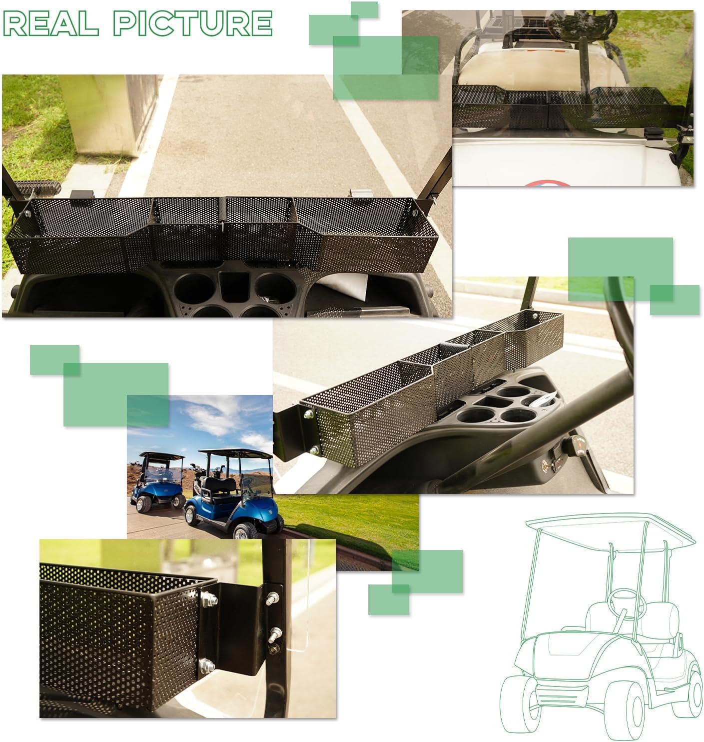 XUANYUDG0769 Golf Cart Front Inner Basket Mesh Storage Tray Organizer Extended Additional Storage for Golf Carts