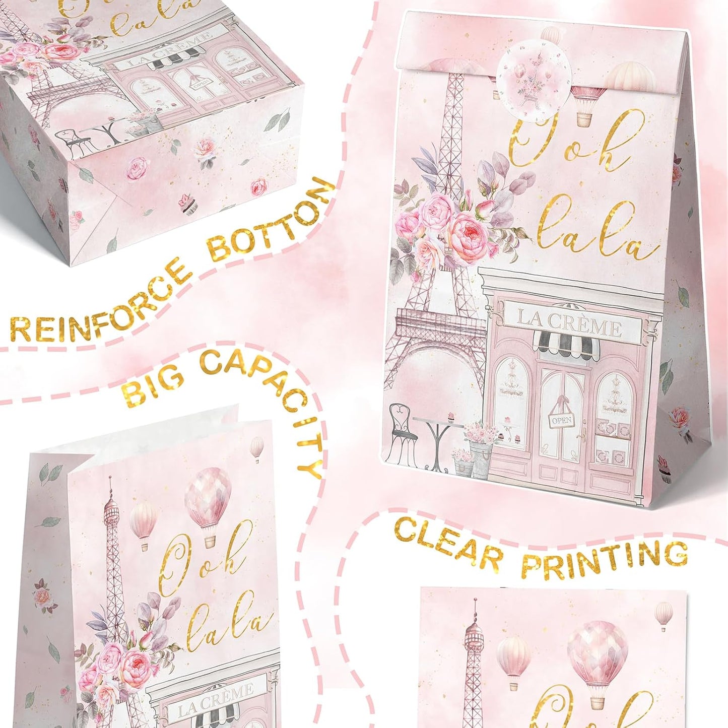 Outego 24 Paris Party Favor Bags with Stickers Paris Goodie Bags Paris Party Favors for Kids Paris Themed Birthday Party Supplies