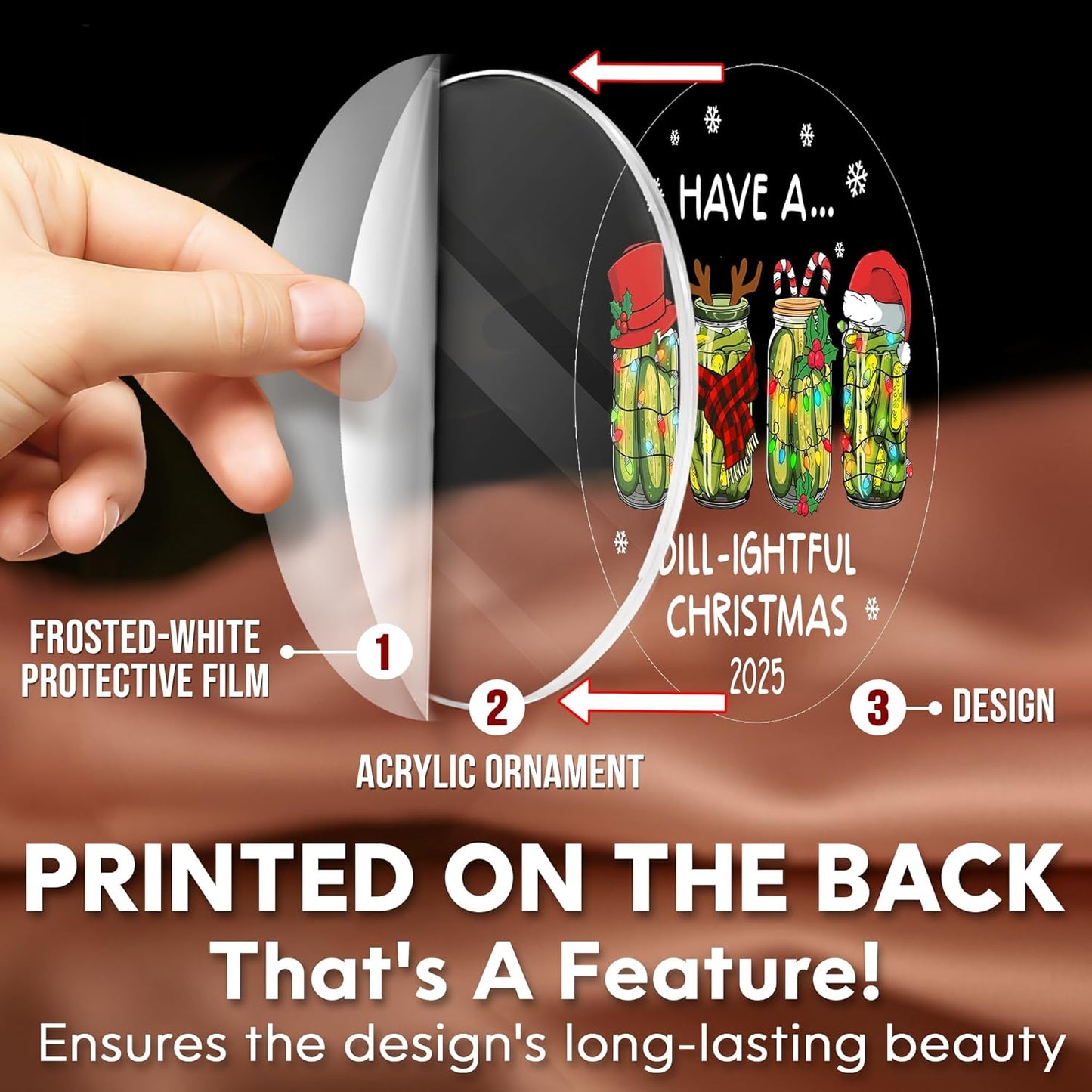 HEXMOZ Christmas Pickle Ornament 2025 - Funny Pickles Gifts for Pickle Lovers, Pickles Themed Gifts for Women Men, Gag Gift Ideas - Acrylic Ornaments for Christmas Tree Decoration