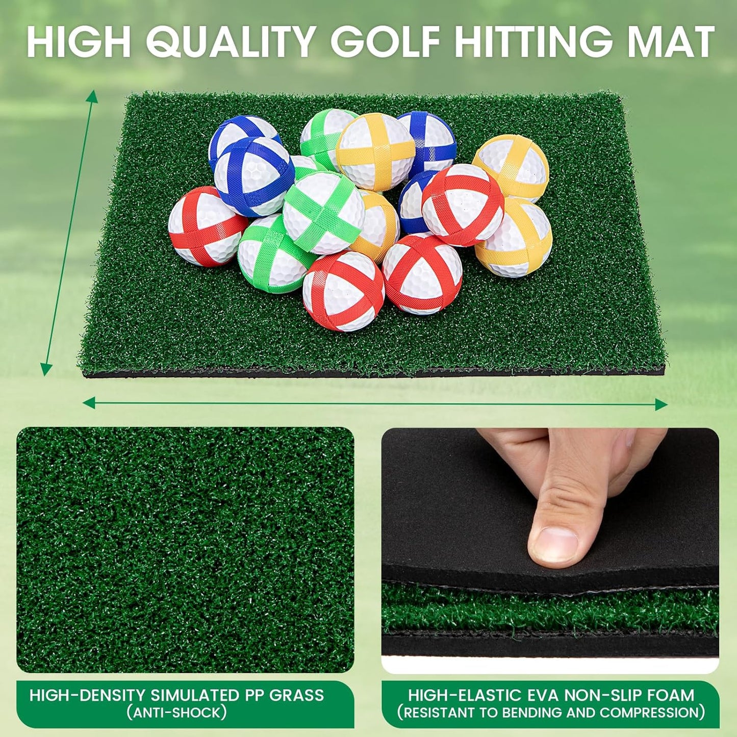 Golf Chipping Game 70"x70" Double Sided Golf Game Practice Mat Kits with 20 Sticky Balls, 1 Portable Storage Bag Starting Games Anytime, Ideal Birthdays for Kids Adults(No Club)