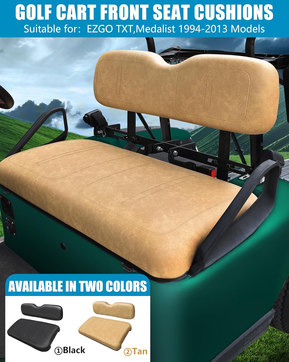 Golf Cart Front Seat Bottom and Back Rest Cushion Assembly Kit Replacement for EZGO TXT/Medalist 1994-2013