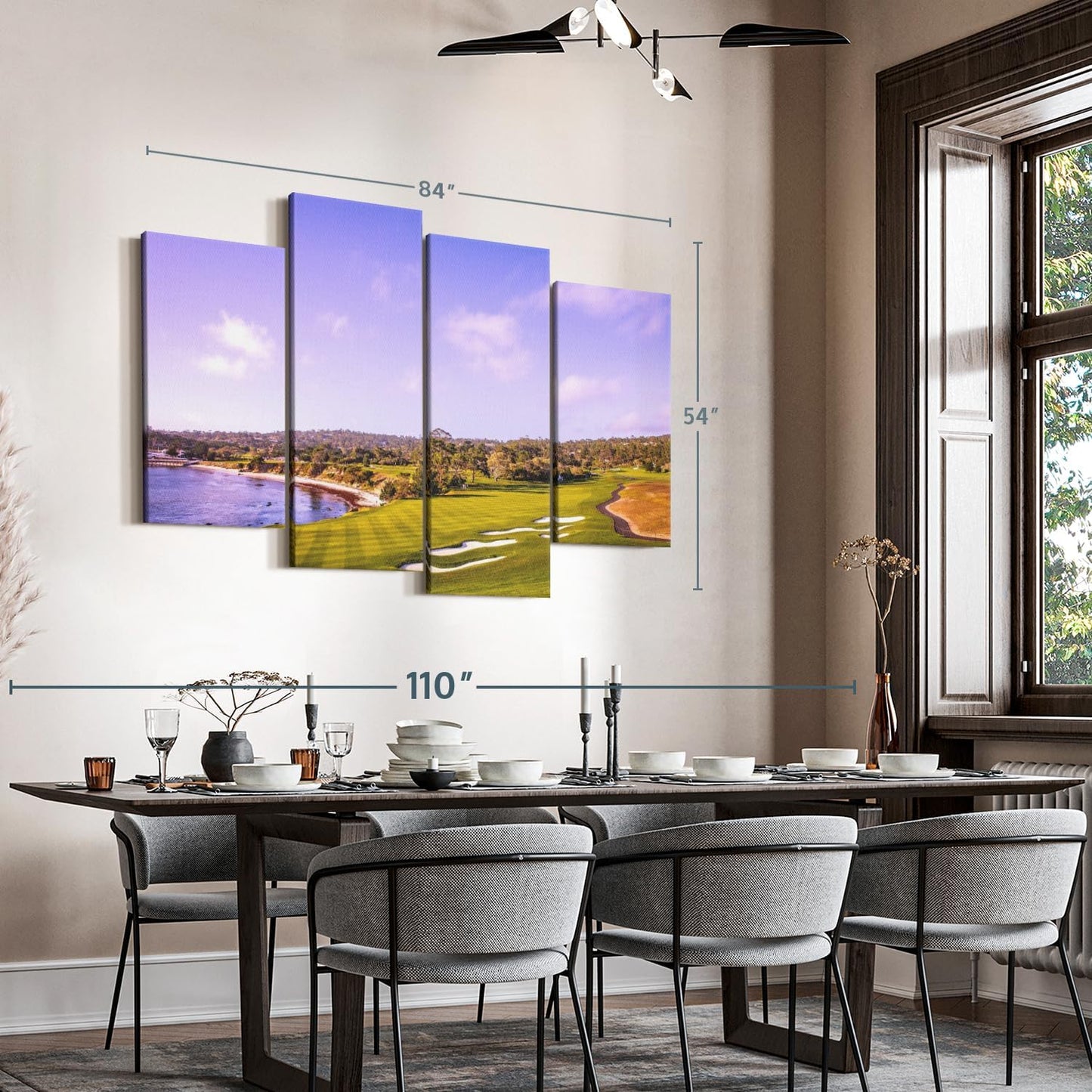 Elephant Stock Coastline Green Golf Course Wall Art - Horizontal Canvas - 4-Piece Living Room Wall Decor - Photography Sports Canvas Print - Blue and Gray Decor for Wall - 84" X 54"