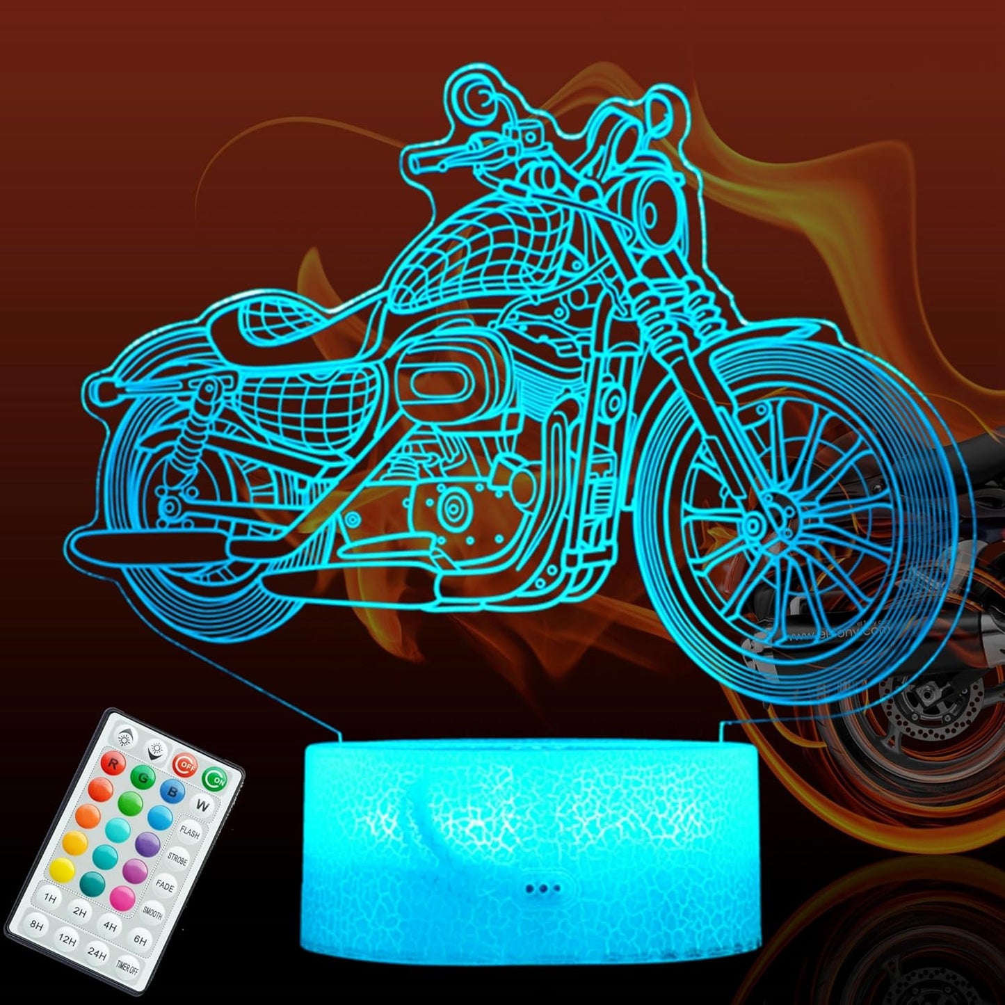 Motorcycle Gifts, Motorcycle Night Light, Motorbike 3D Illusion Lamp, 16 Colors Changing, Timer, 4 Flash Modes and Dimmable，LED, Kids Room Decoration, Xmas Birthday Gifts