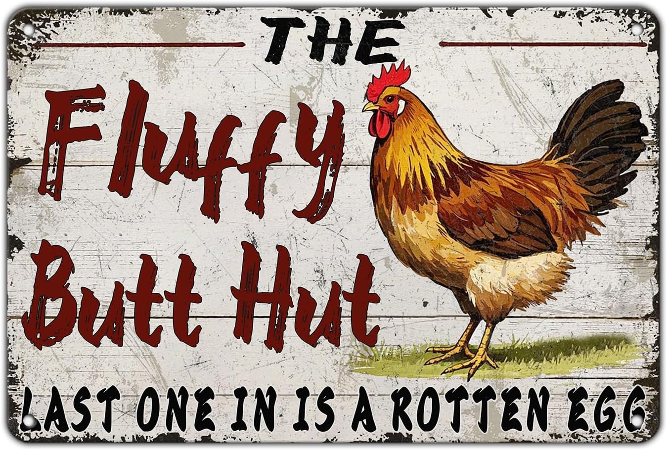 Funny Chicken Coop Metal Tin Sign 12x16 Inch Fluffy Butt Hut Last One In Is A Rotten Egg Chicken Tin Sign Chicken Coop Poster Home Kitchen Garden Bar Restaurant Coffee Are Wall Decor