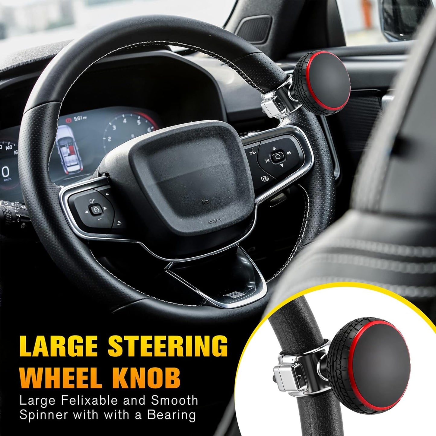 2 Pack Large Steering Wheel Knob Spinners, Vehicle Steering Wheel Spinner Ball Durable Suicide Knob for Car, SUV, Trucks, Tractors, Boat etc (Red,Black)