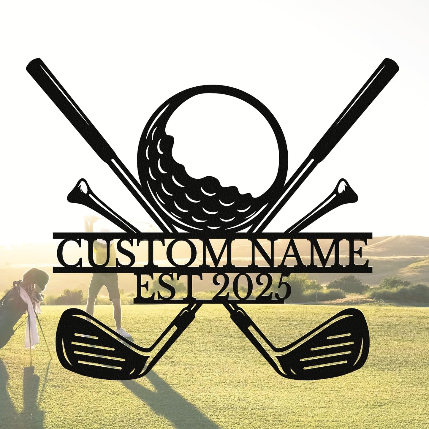 Personalized Custom Crossed Golf Metal Wall Art,Personalized Golfer Name Sign Decoration For Room,Hole Golf Club Decoration (Style-8)