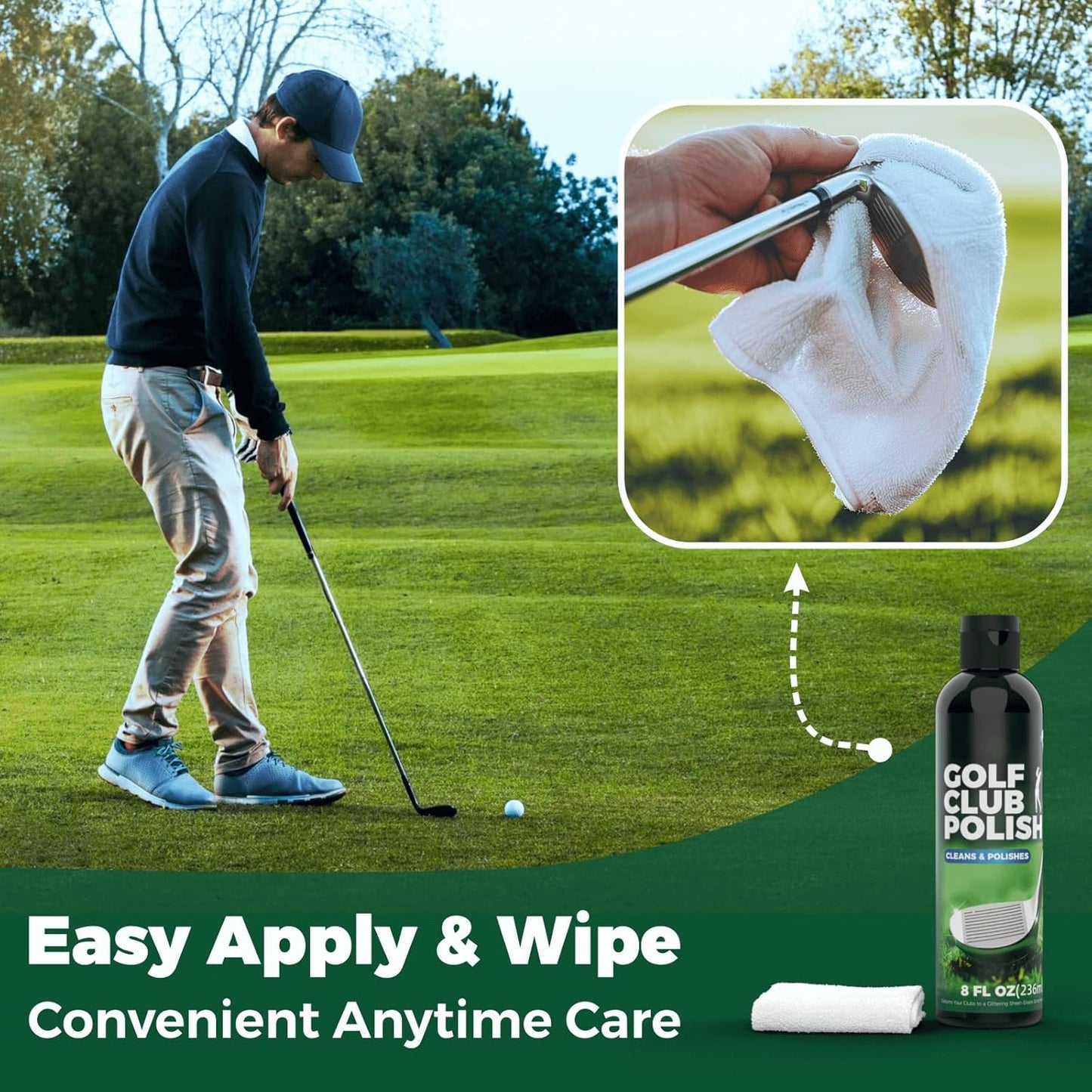 Qucship 8oz Golf Club Polish with Towel, 4-in-1 Golf Club Polishing kit - Easy to Use Golf Club Cleaner and Scratch Remover, Long Lasting Golf Club Polish for Metal, Zinc, Aluminum & Steel Clubs