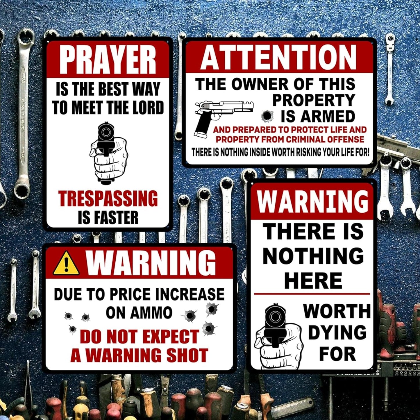 4 Pack Funny No Trespassing Sign Gun Signs No Tresspassing Private Property Metal Tin Signs Warning Signs For Property Warning Signs For Home Funny No Trespassing Signs Private Property 8x12 Inch