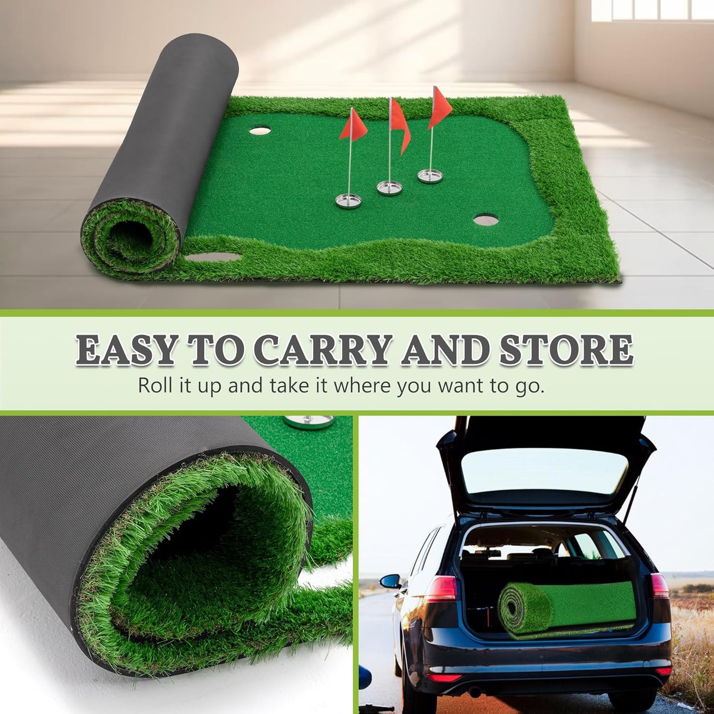 Golf Putting Green Mat Professional Practice Mat with Putter,Movable Golf Cup, Slope Pad Professional Practice Mat for Outdoor/Indoor Training