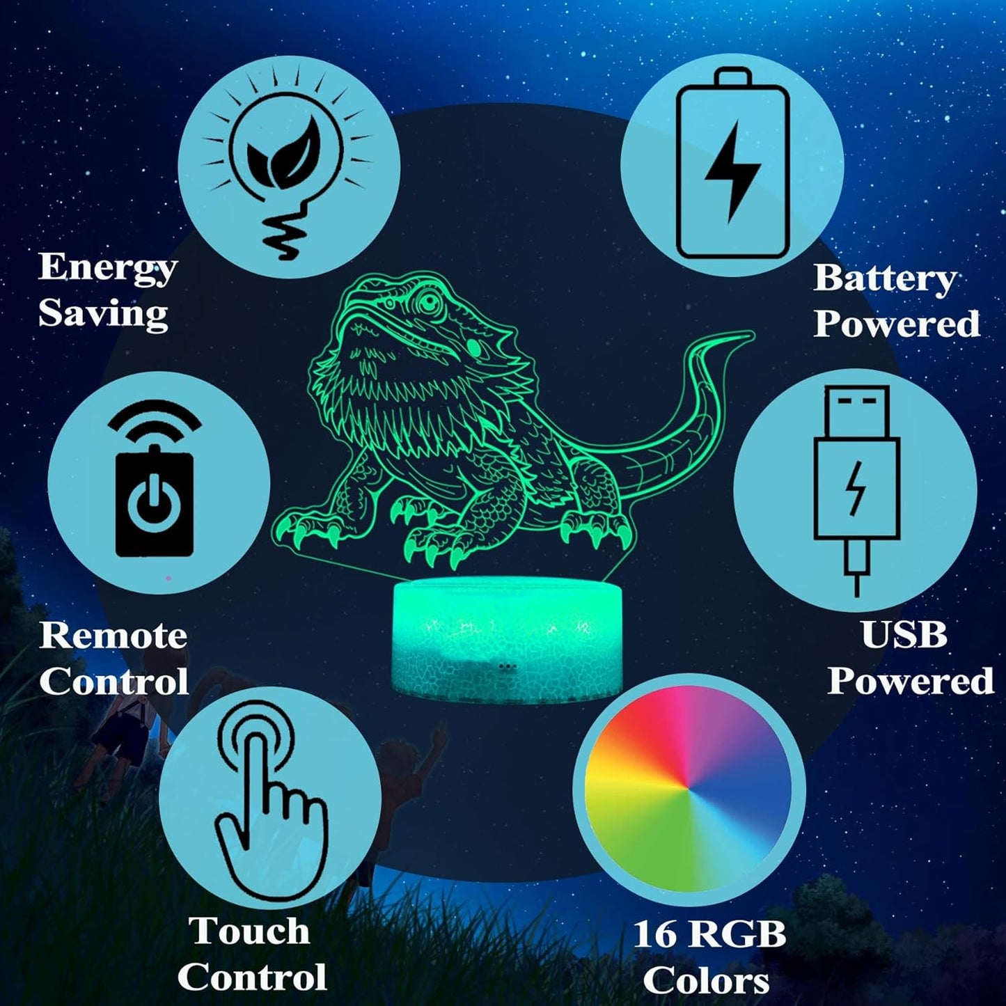 Bearded Dragon Gift, Bearded Dragons Night Light with Remote Control, 16 Colors Changing, RGB Flashing Mode, Dimmable, Great Bearded Dragon Tank Accessory and Decor
