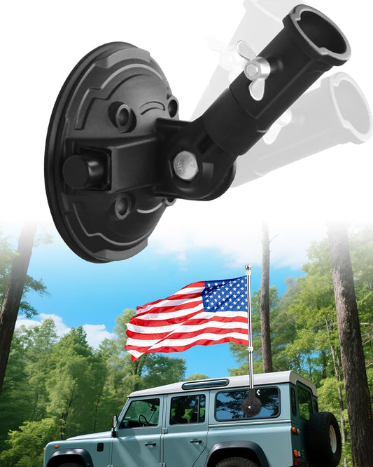 Suction Cup Flag Holder for Car, RV Flag Pole Mount Angle-Adjustable Heavy Duty Metal Flag Holder for RV, Truck, Camper, Car, Boats(1 Pack)