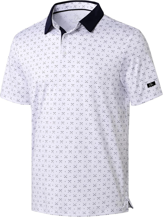 Obla Mens Golf Polo Shirts Short Sleeve Dry Fit Performance Moisture Wicking Casual Print Collared Golf Shirts for Men