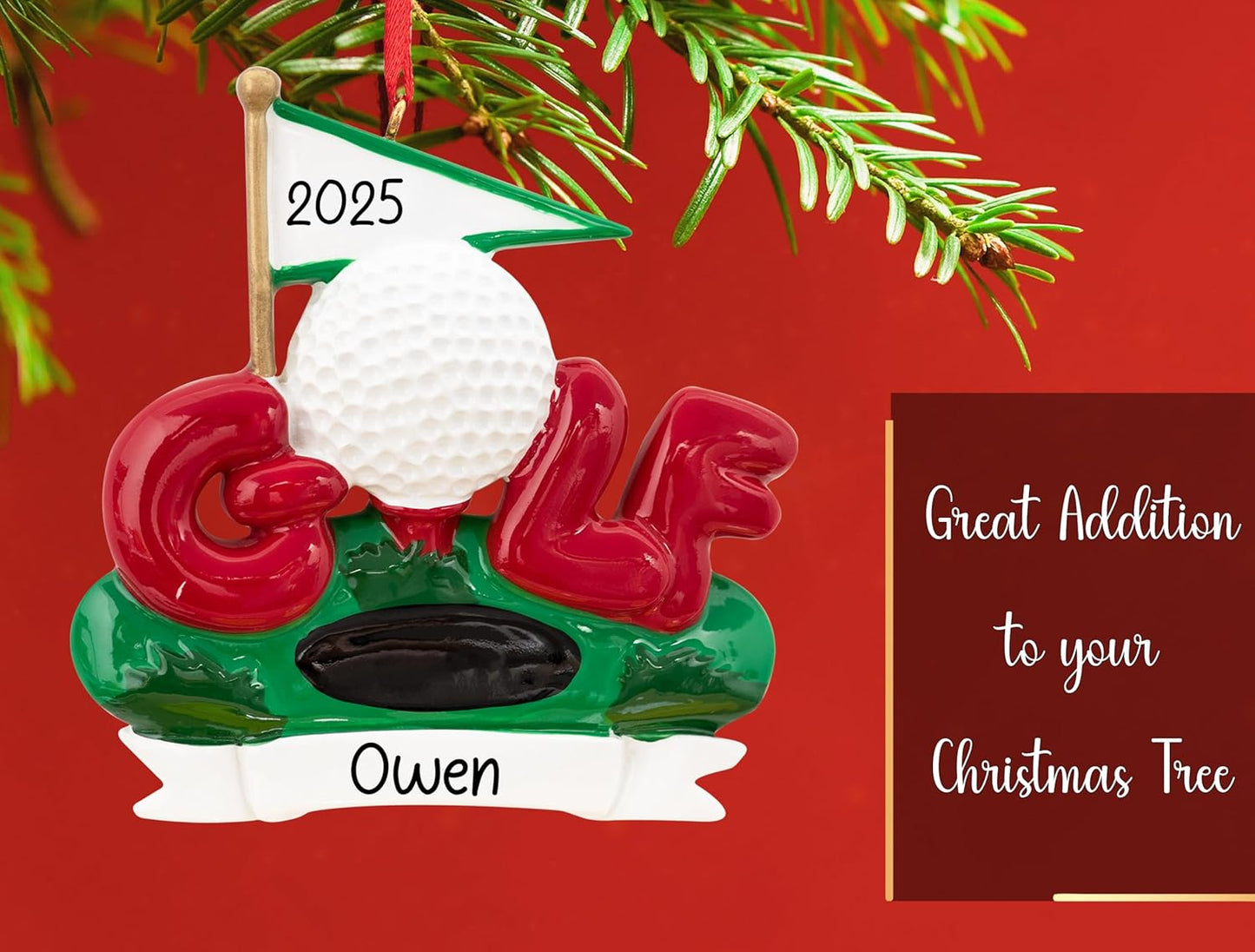 Personalized Golf Christmas Ornament 2025 | 18th Hole, Hole-in-One with Ball and Flag Decoration for Xmas Tree | Golfing Keepsake Gift for Golfer & Golf Player - Custom Name & Year