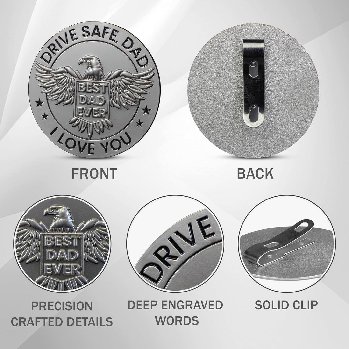FLAGWIX Christmas Birthday Gifts for Dad from Daughter Son - Metal Car Visor Clip 3 in - Dad Gifts Who Wants Nothing, Father Papa Mens Birthday Gift Ideas, Car Accessories Visor Clip