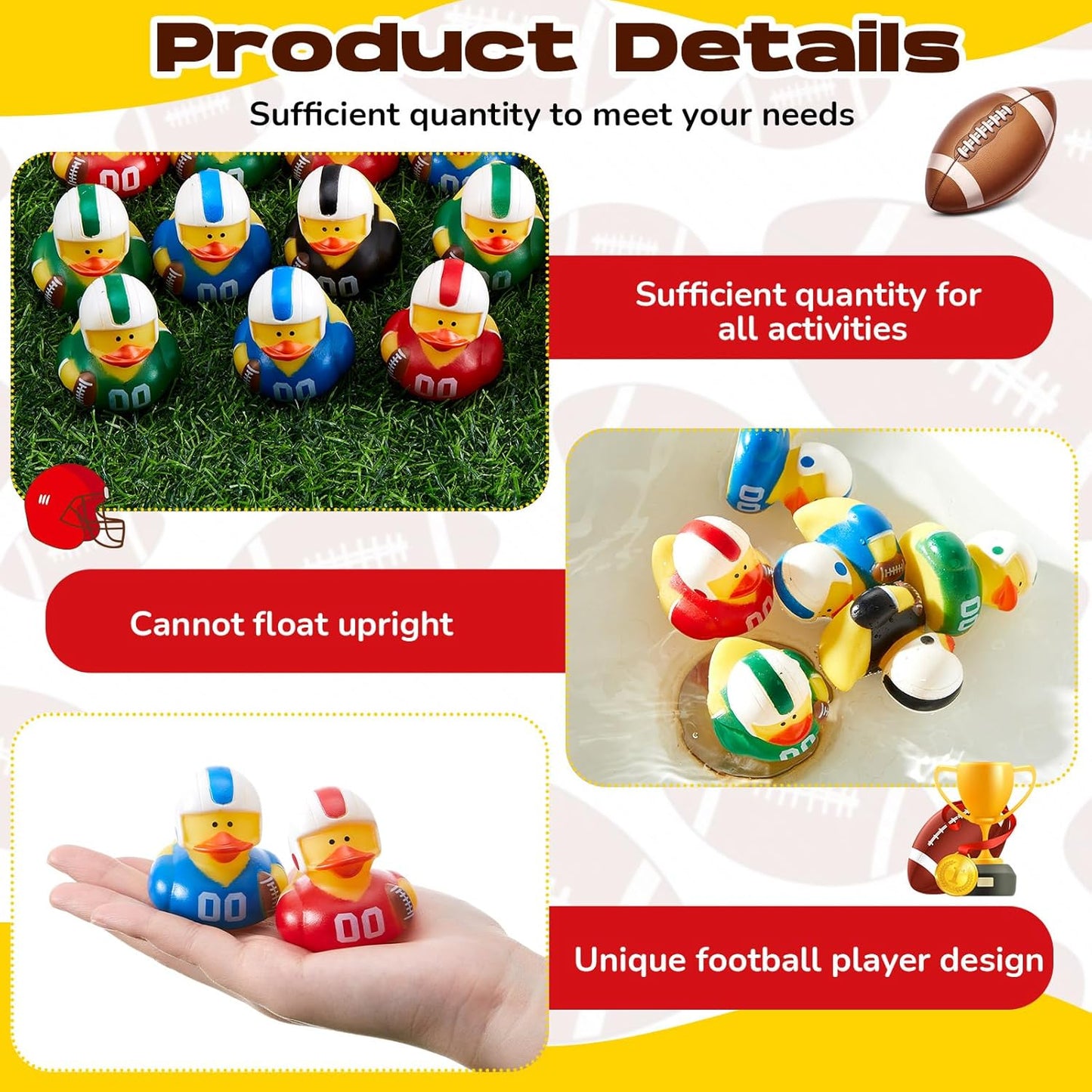 Deekin Rubber Duck 2 Inch Bulk Sport Party Favors for Team Events Game Day Decorations Birthday Party Decorations Club Player Gift(24 Pcs,Football Player)