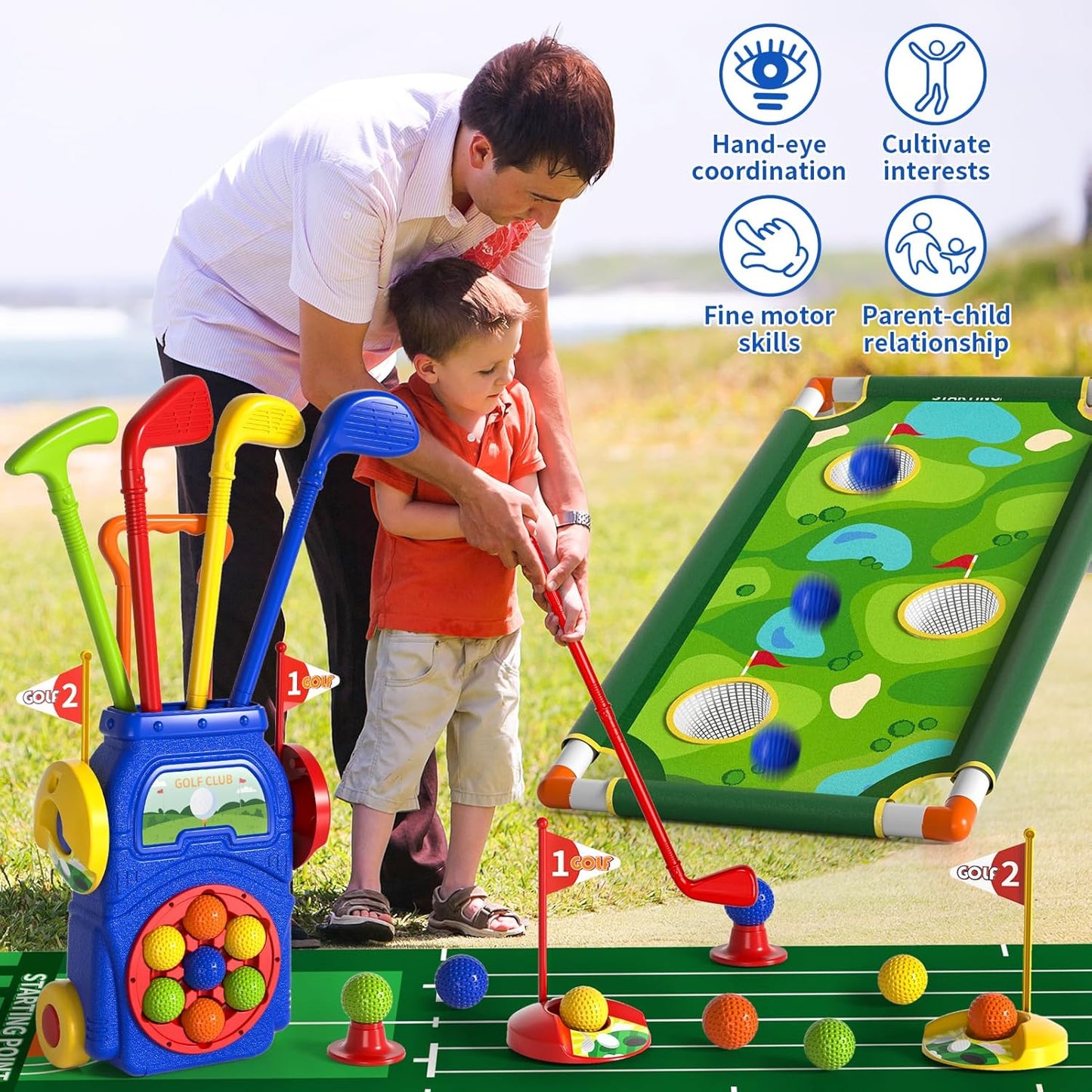 Toddler Golf Set Toys for Kids, Kids Toddler Golf Clubs with 7 Balls, Putting Mat & Golf Board, Toys Gifts for 3 4 5 6 Year Old Boys, Christmas Birthday Gifts for 3 4 5 6 Year Old Boy Kids