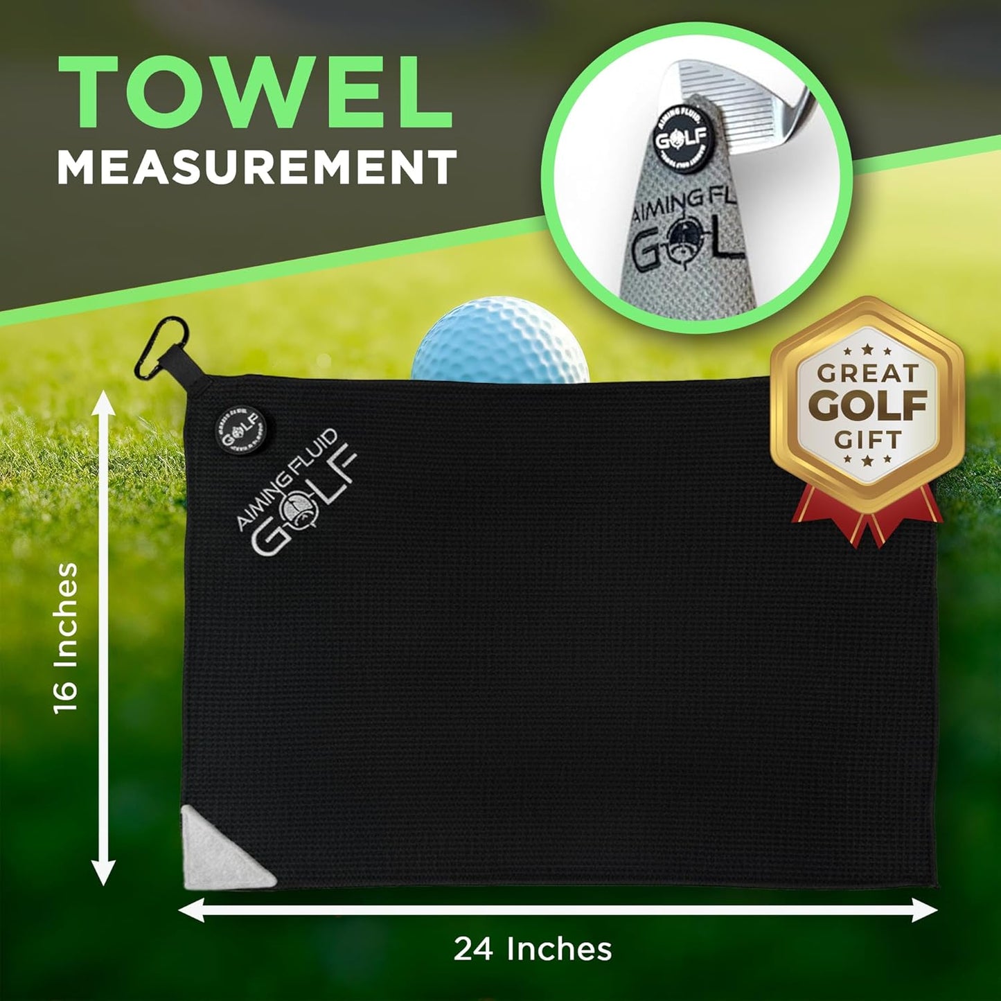 Magnetic Towel with Premium Strong Magnet for Golfing Carts, Clubs & Bags - Ultra-Absorbent Waffle Weave Design (Black, 16" x 24" Stubby)