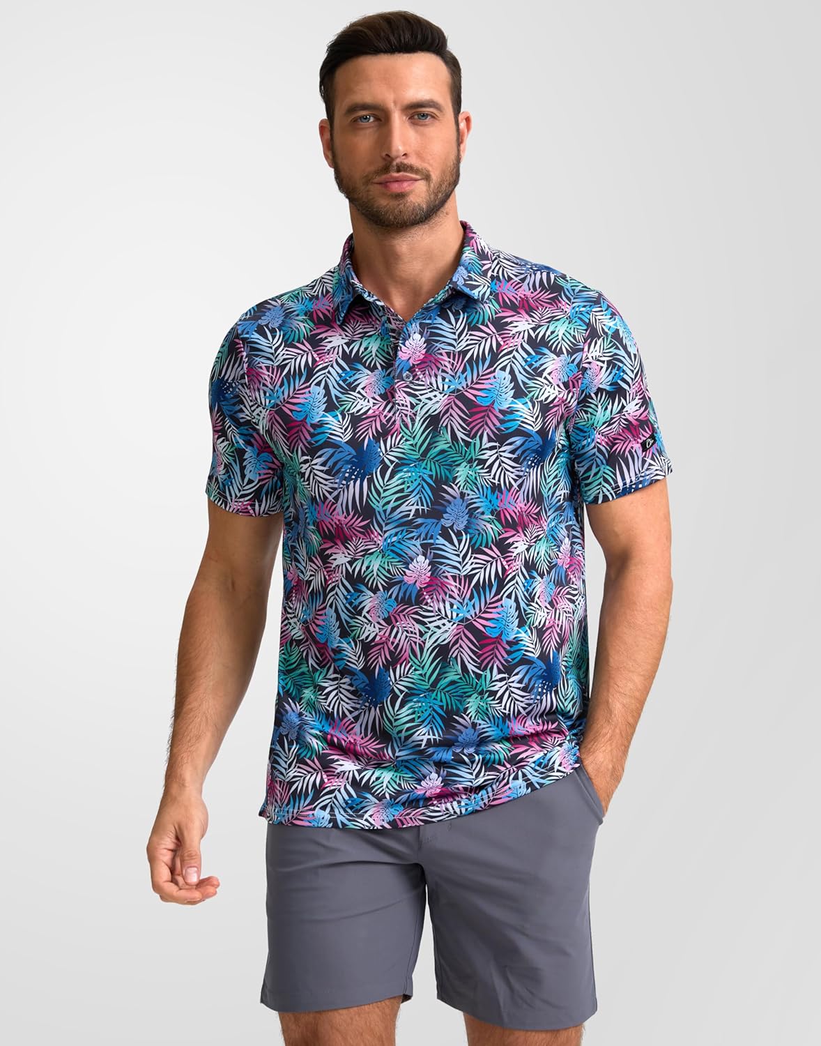 Obla Mens Golf Polo Shirts Short Sleeve Dry Fit Performance Moisture Wicking Casual Print Collared Golf Shirts for Men