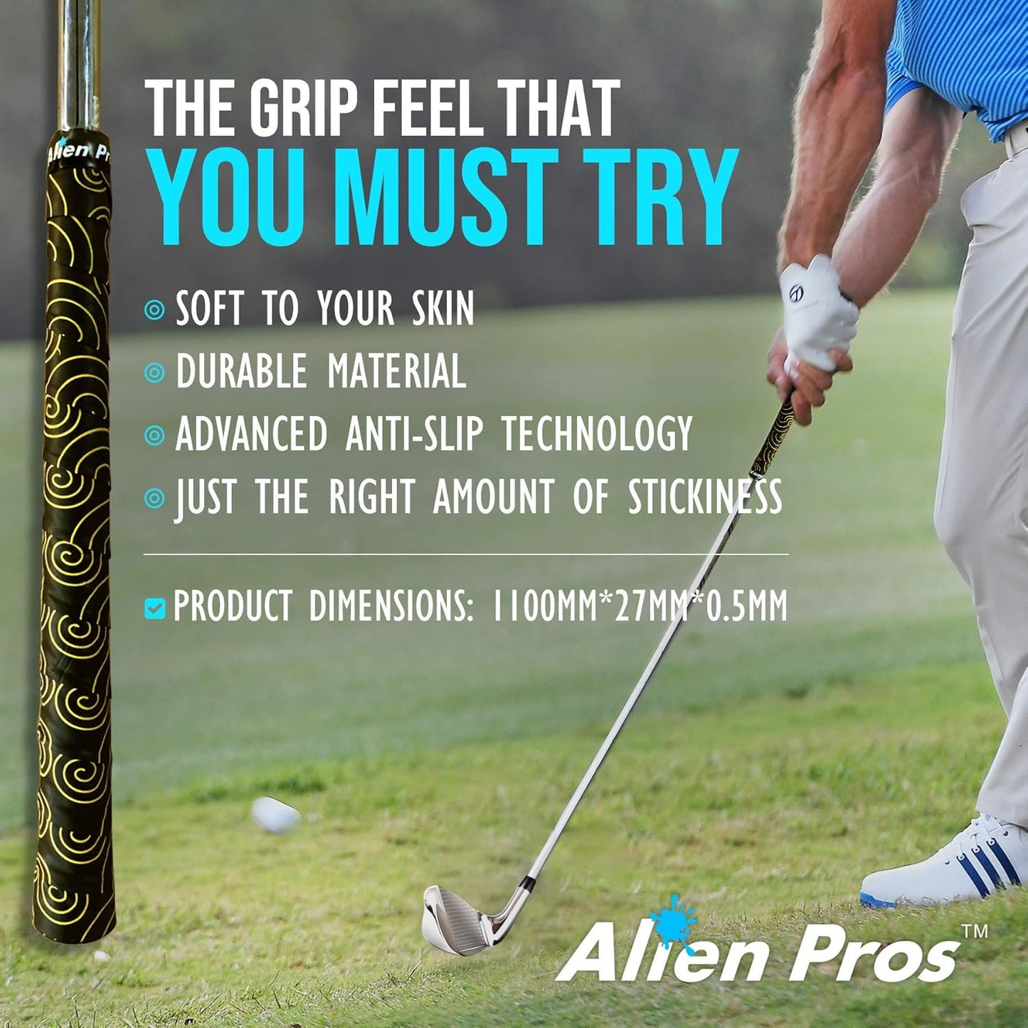 Alien Pros Golf Grip Wrapping Tapes - Innovative Golf Club Grip Solution - Enjoy a Fresh New Grip Feel in Less Than 1 Minute