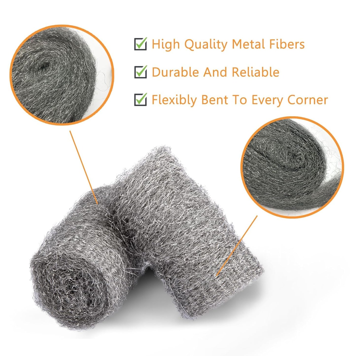 Bulk Steel Wool Roll Kit, Coarse Wire Wool Hardware Cloth Wholesale Packaging, Gap Blocker, Keep Mice Away from Holes/Siding/Pipeline/Vents in Garden, House, 15 Pack × 1.6FT