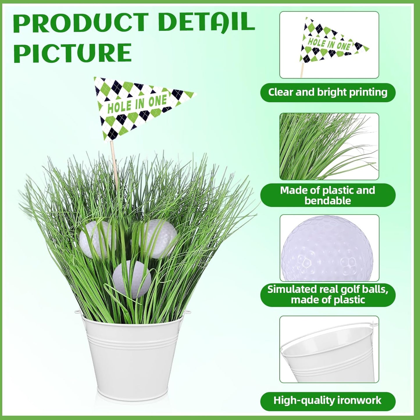 Soulchen Golf Party Table Decorations Kit Includes 6 Iron Bucket 12 Mini Golf 90 Artificial Grass 6 Flags Centerpiece for Birthday Sport Themed Party Desk Supplies Rugby Favors (6 Set,Chic)