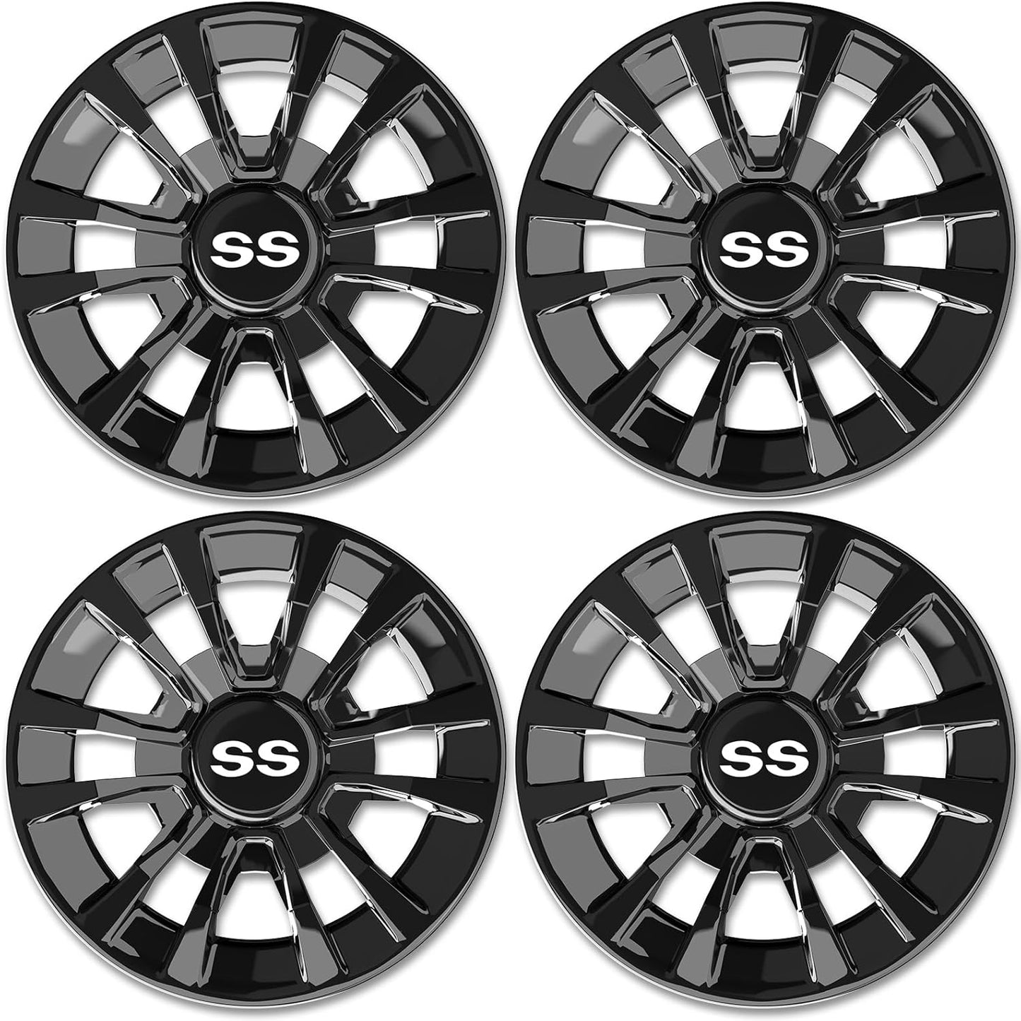Golf Cart SS Wheel Covers Hub Caps, Golf Cart 8 Inch Wheel Hubcaps for Club Car EZGO Yamaha and Most Golf Carts (Except RXV), 6-Spoke Design, Set of 4 Golf Cart Black Hubcaps Wheel Covers